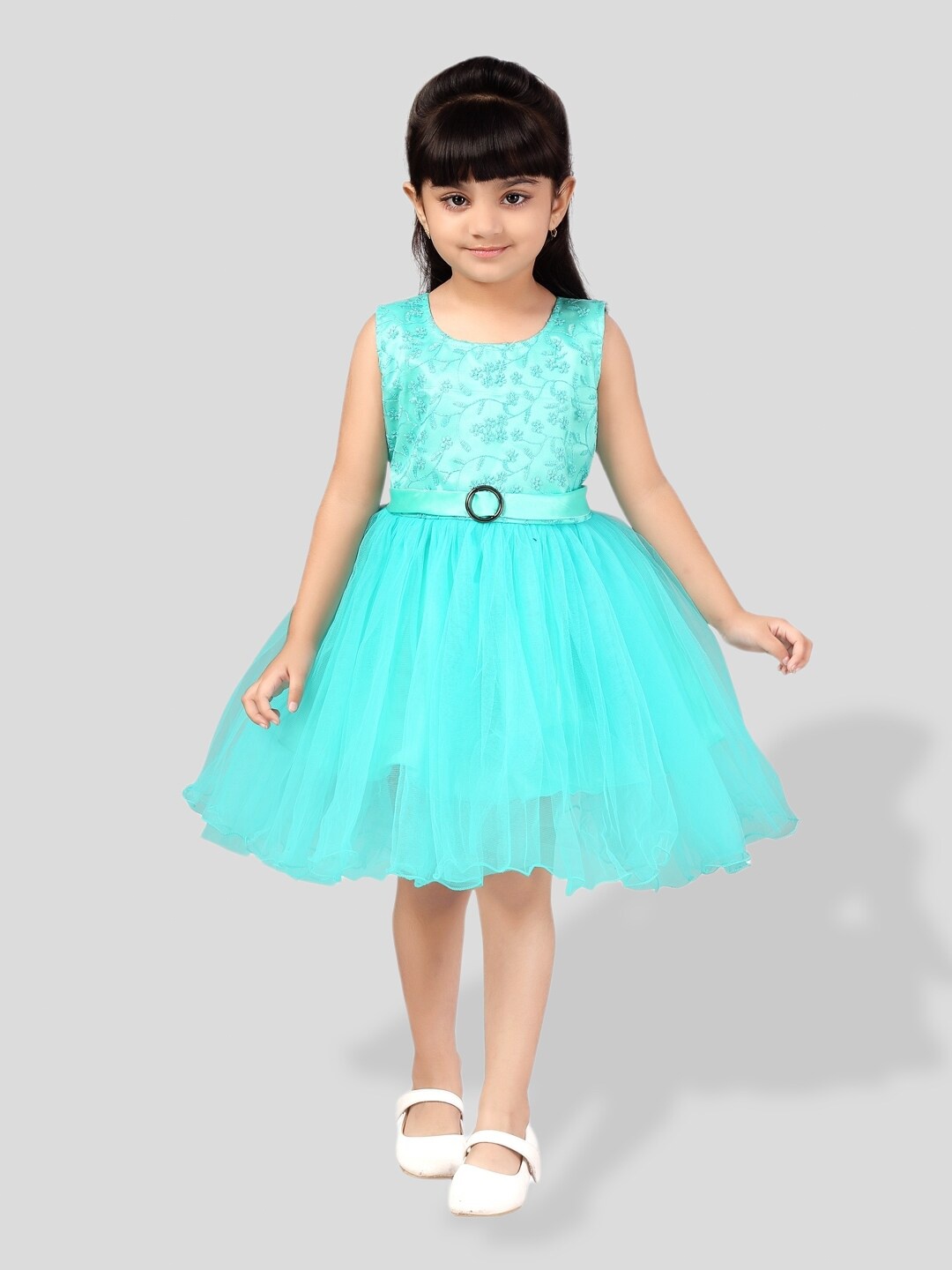 

BAESD Girls Floral Net Fit & Flare Dress, Turquoise blue