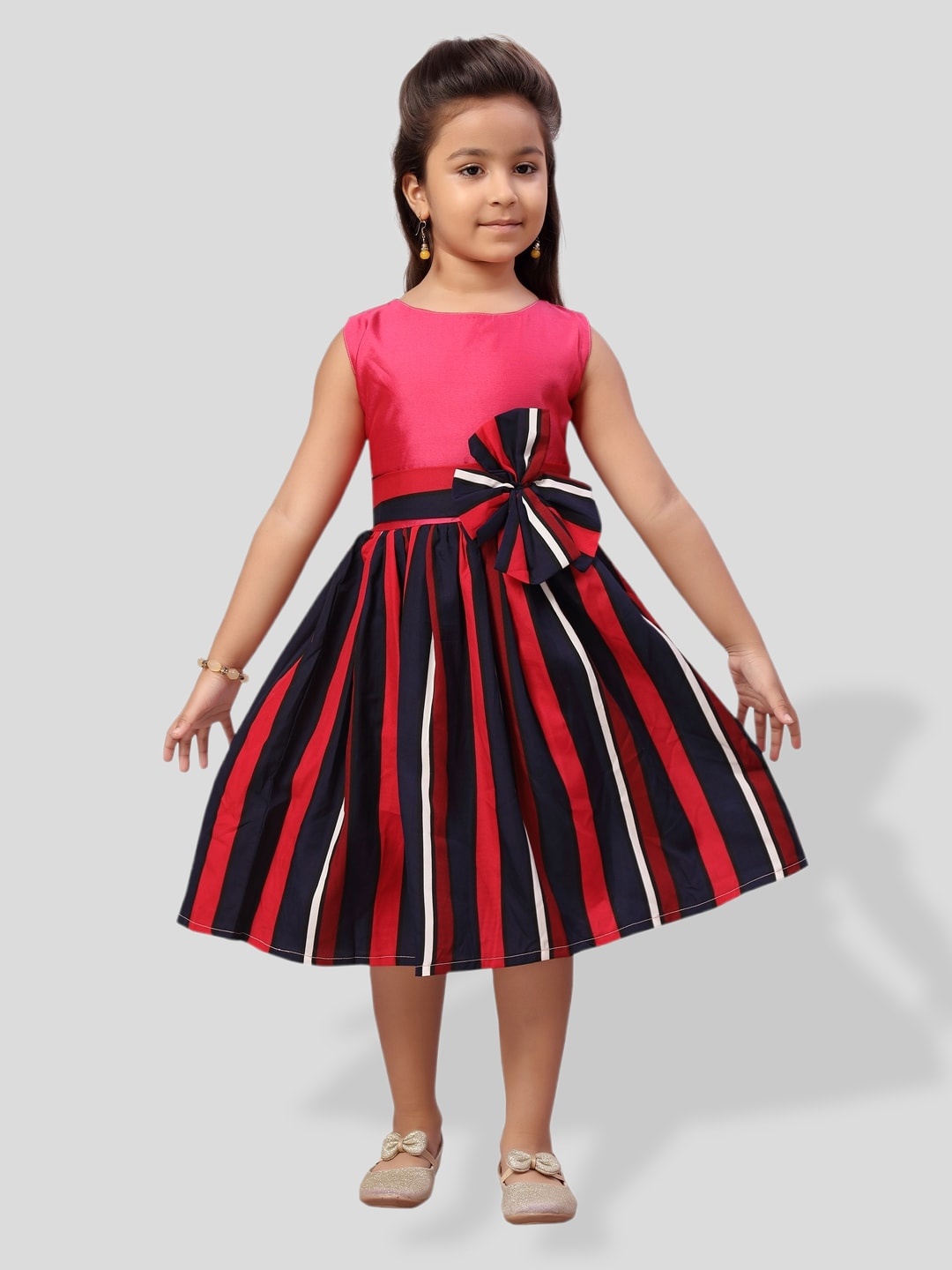 

BAESD Girls Stripe Print Fit & Flare Midi Dress, Pink