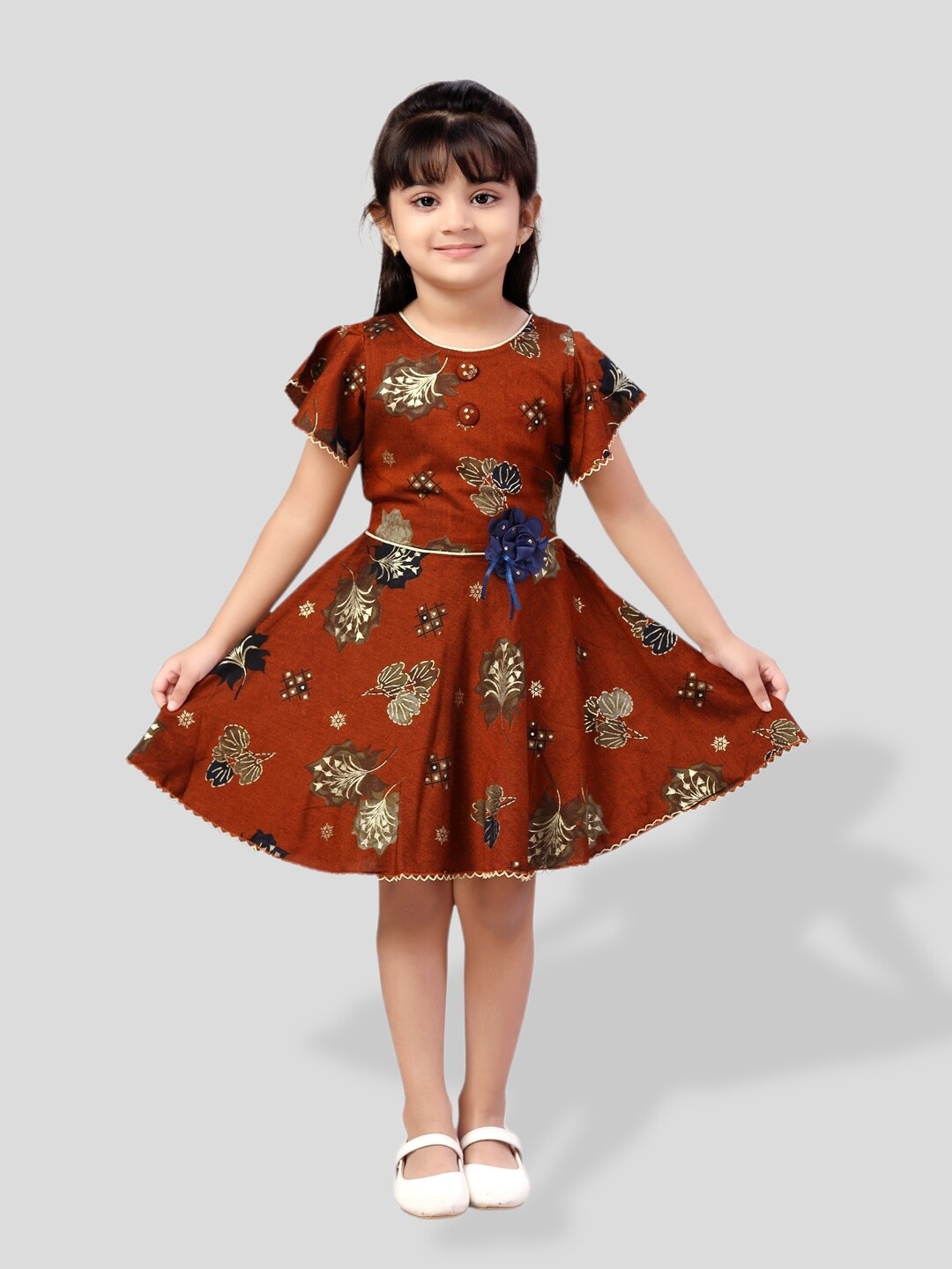 

BAESD Girls Floral Print Flutter Sleeve Fit & Flare Dress, Maroon