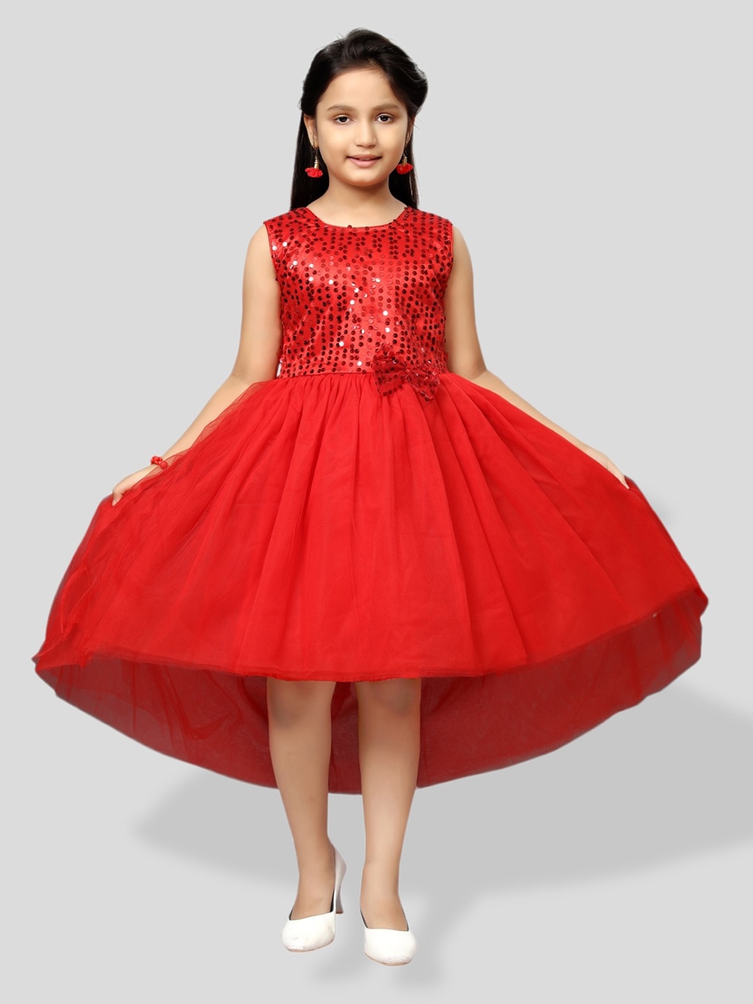 

BAESD Girls Sequin Embellished Net Fit & Flare Midi Dress, Red