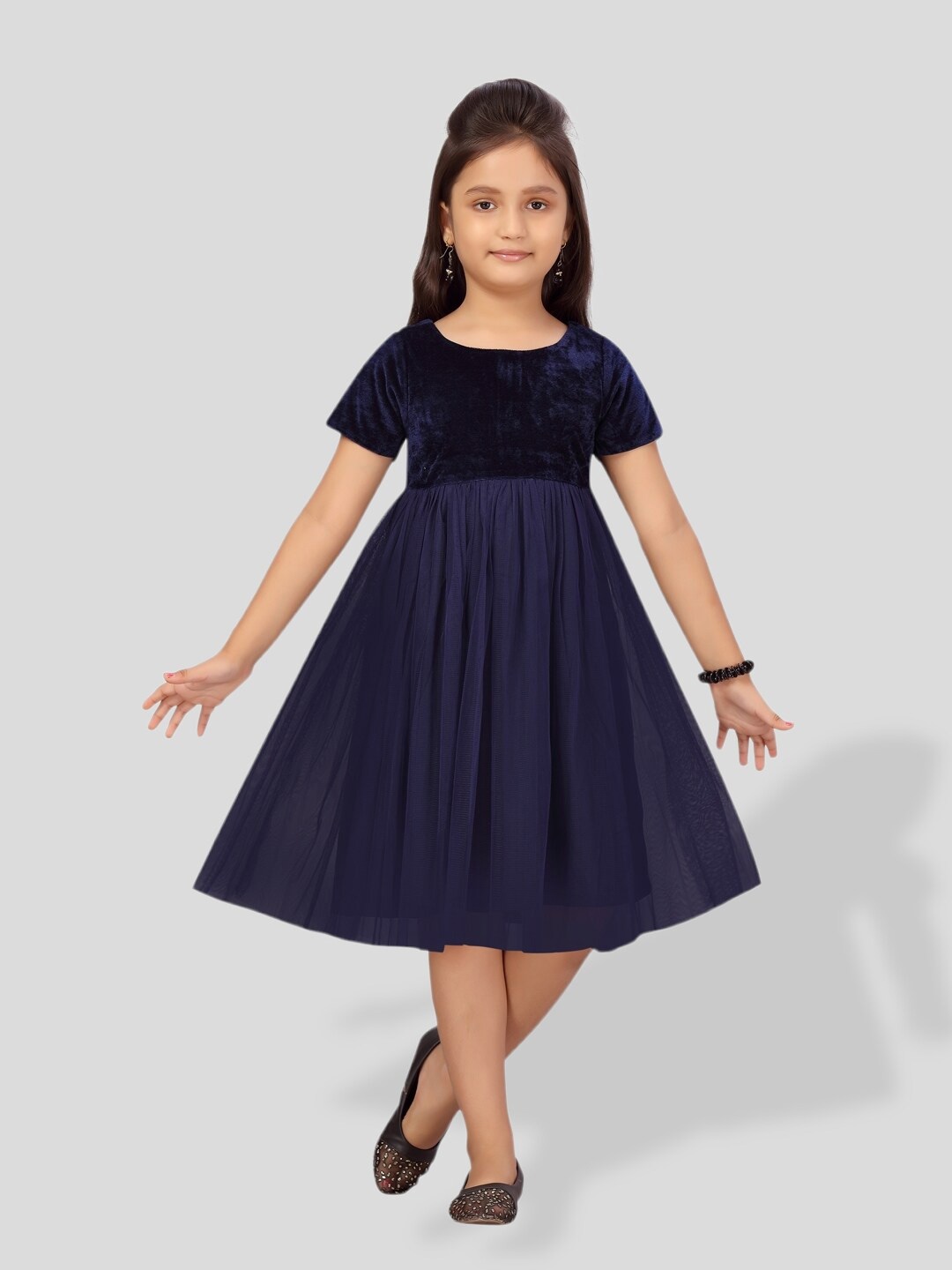 

BAESD Girls Velvet Empire Dress, Navy blue