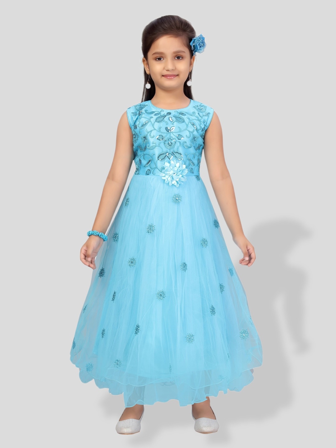 

BAESD Girls Sequin Embellished Net Maxi Dress, Blue
