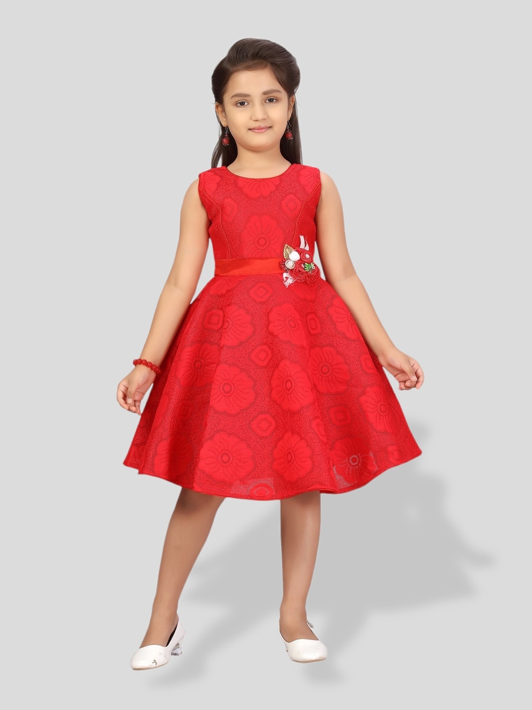 

BAESD Girls Floral Printed Fit & Flare Dress, Red