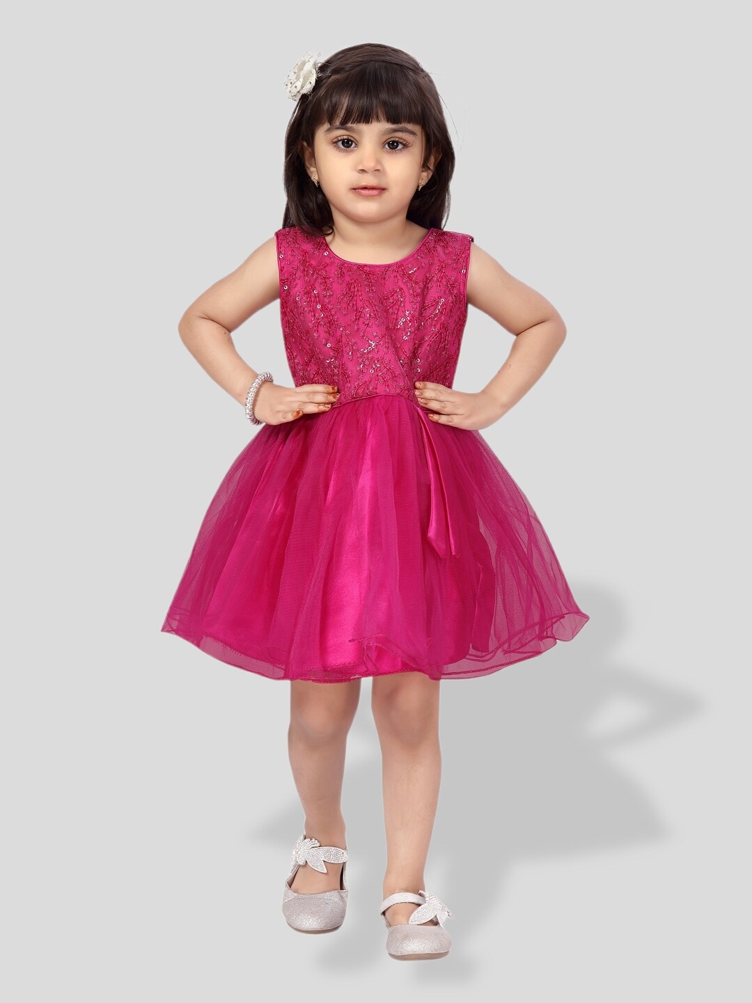 

BAESD Girls Floral Embroidered Sequin Fit & Flare Dress, Magenta
