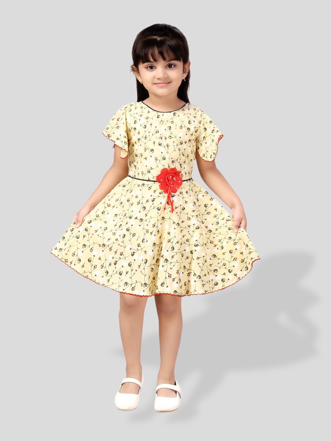 

BAESD Girls Floral Printed Fit & Flare Dress, Yellow