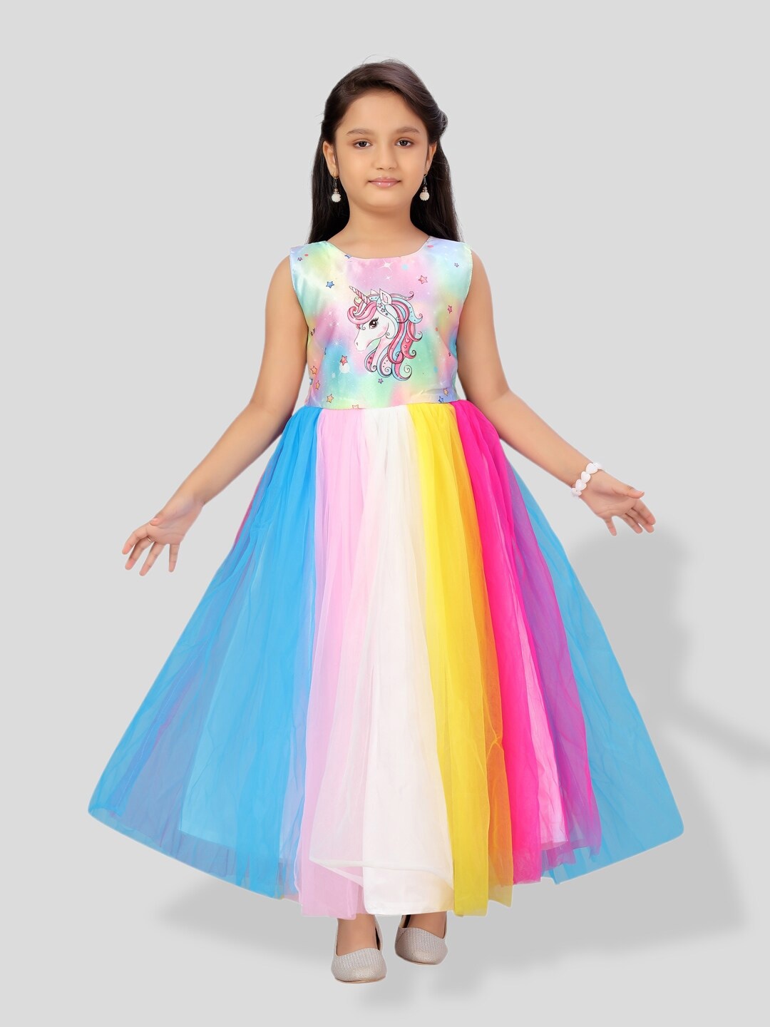 

BAESD Girls Unicorn Printed Maxi Dress, Blue