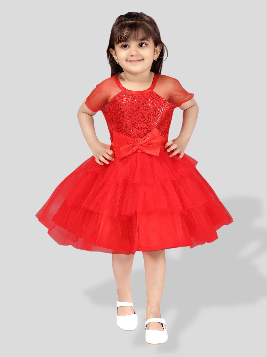 

BAESD Girls Sequin Bow Fit & Flare Dress, Red
