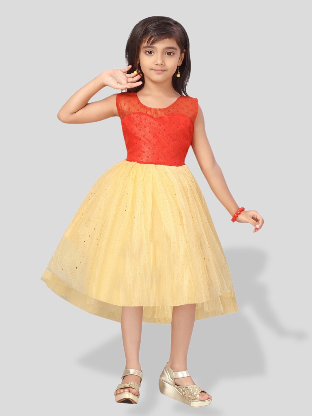 

BAESD Girls Self Design Net Fit & Flare Dress, Red