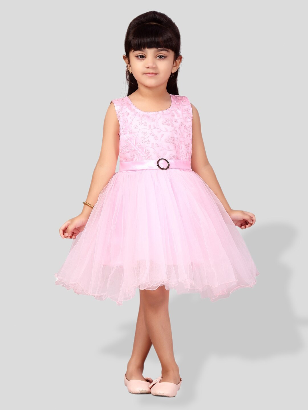 

BAESD Girls Floral Embroidered Net Fit & Flare Dress, Pink