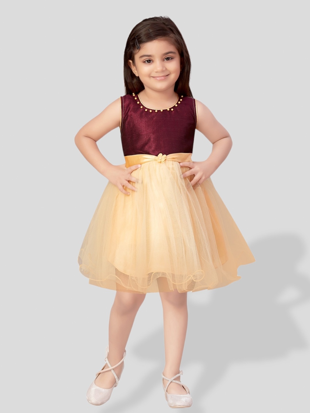 

BAESD Girls Embellished Net Fit & Flare Dress, Burgundy