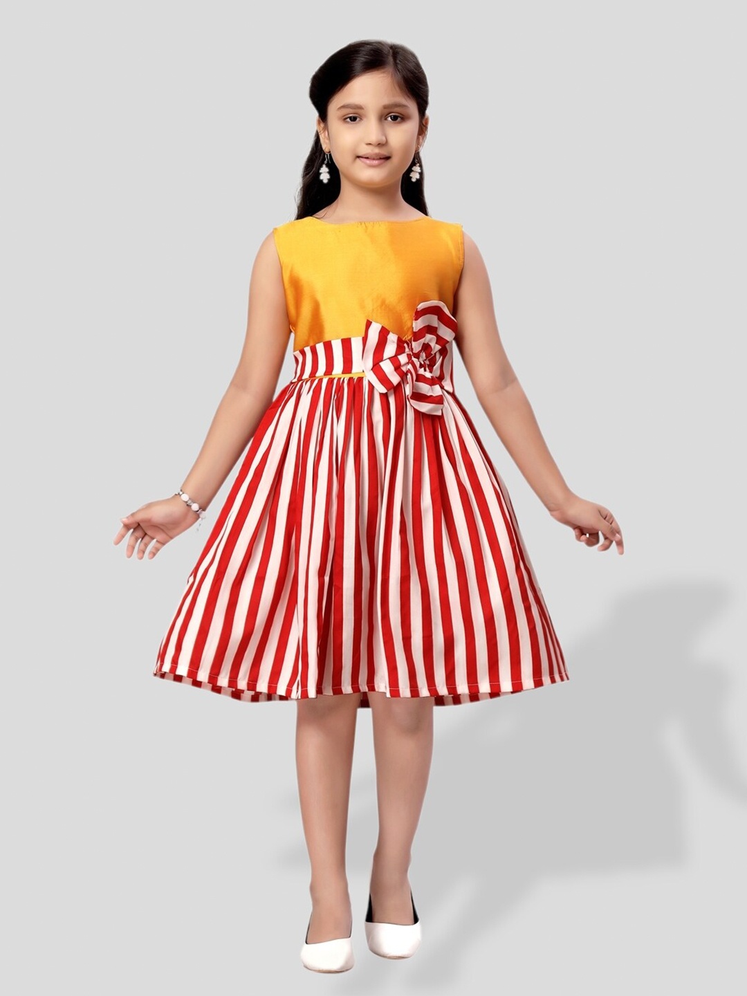 

BAESD Girls Candy Striped Bow Fit & Flare Dress, Gold