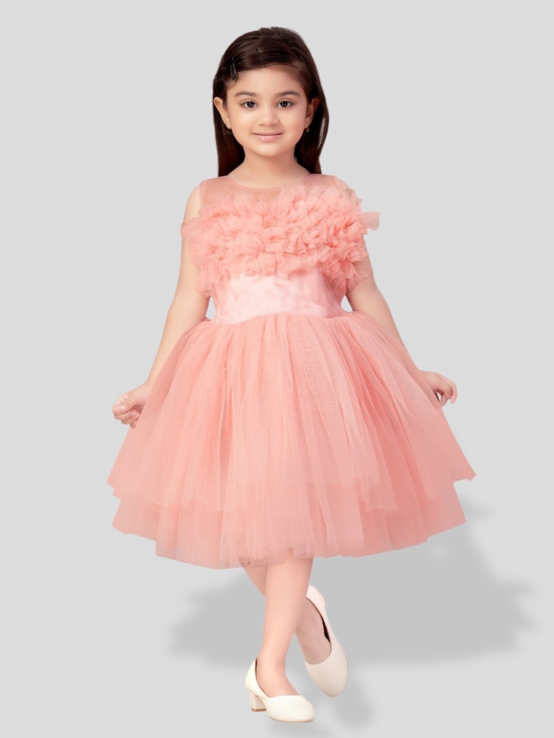 

BAESD Girls Ruffles Net Fit & Flare Dress, Peach