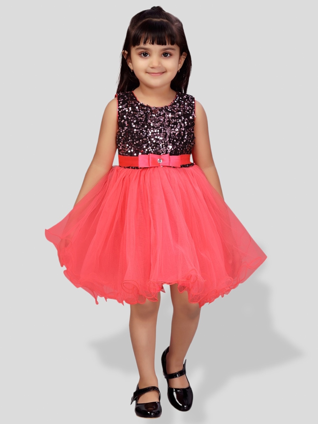 

BAESD Girls Sequinned Net Fit & Flare Dress, Red