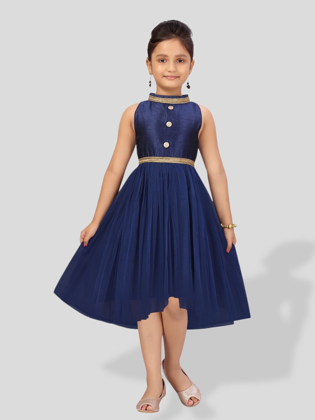 

BAESD Girls High Neck Net Fit & Flare Dress, Navy blue