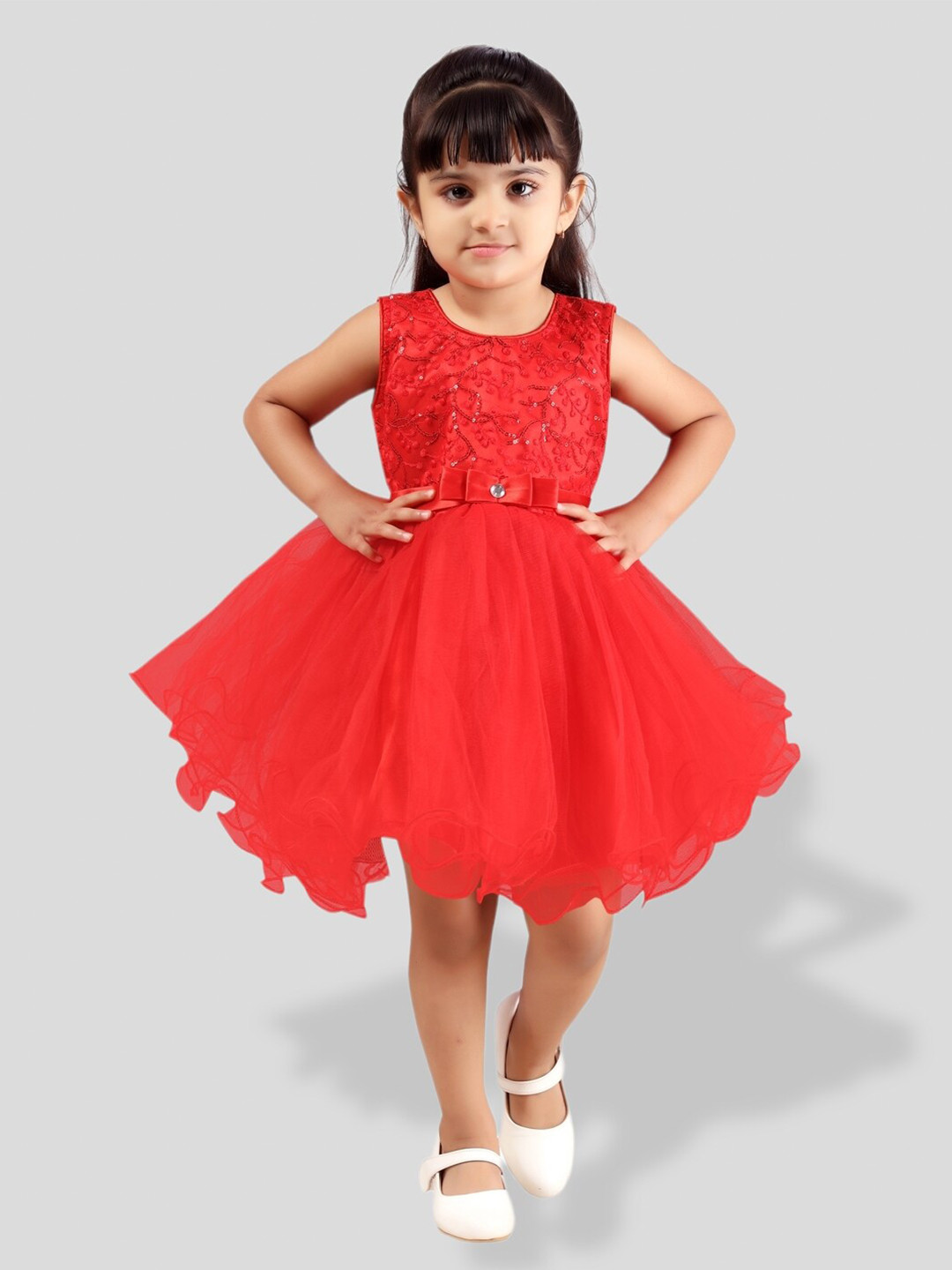 

BAESD Girls Net Sequinned Fit & Flare Dress, Red