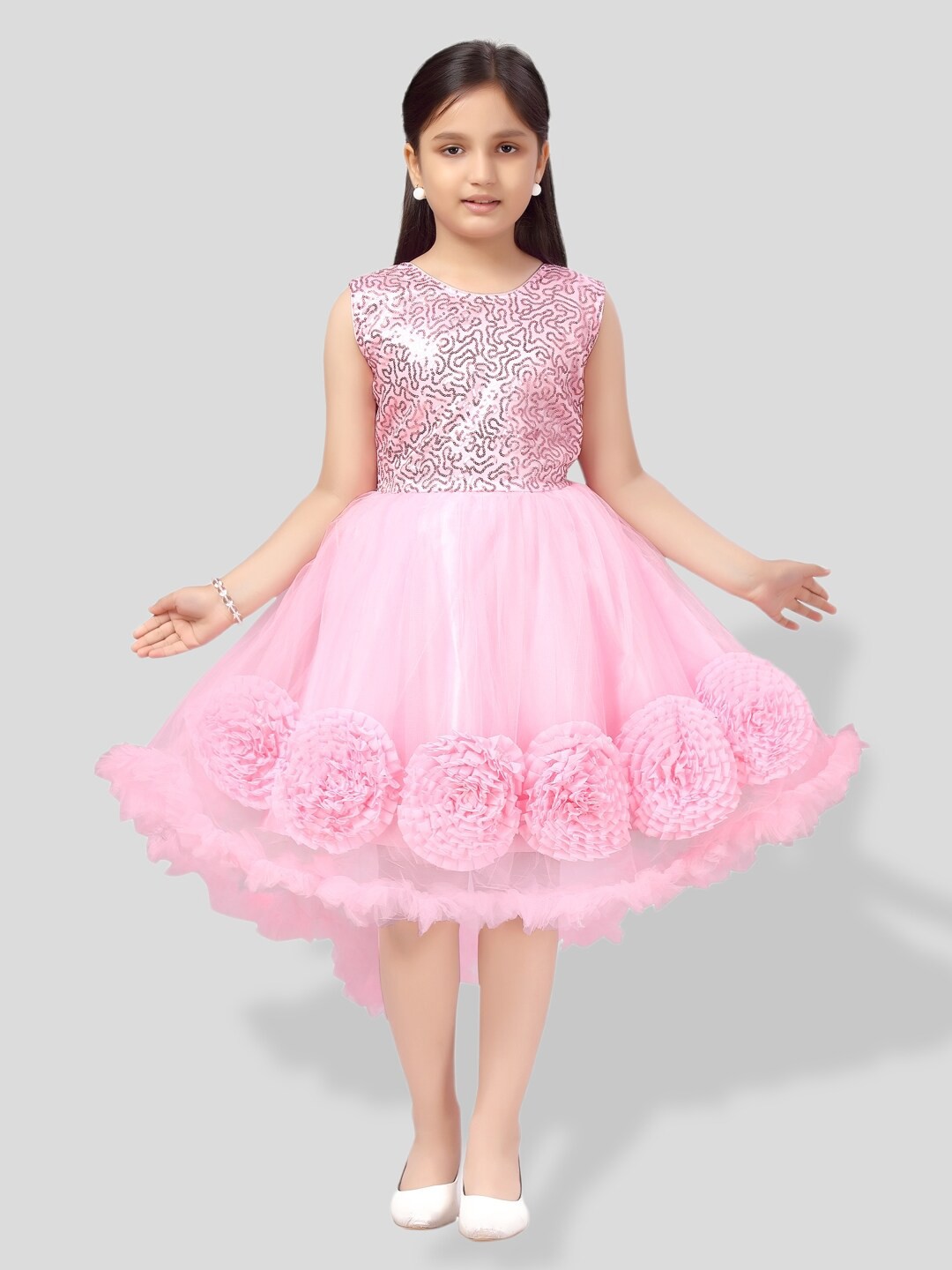 

BAESD Girls Net Sequinned Fit & Flare Dress, Pink
