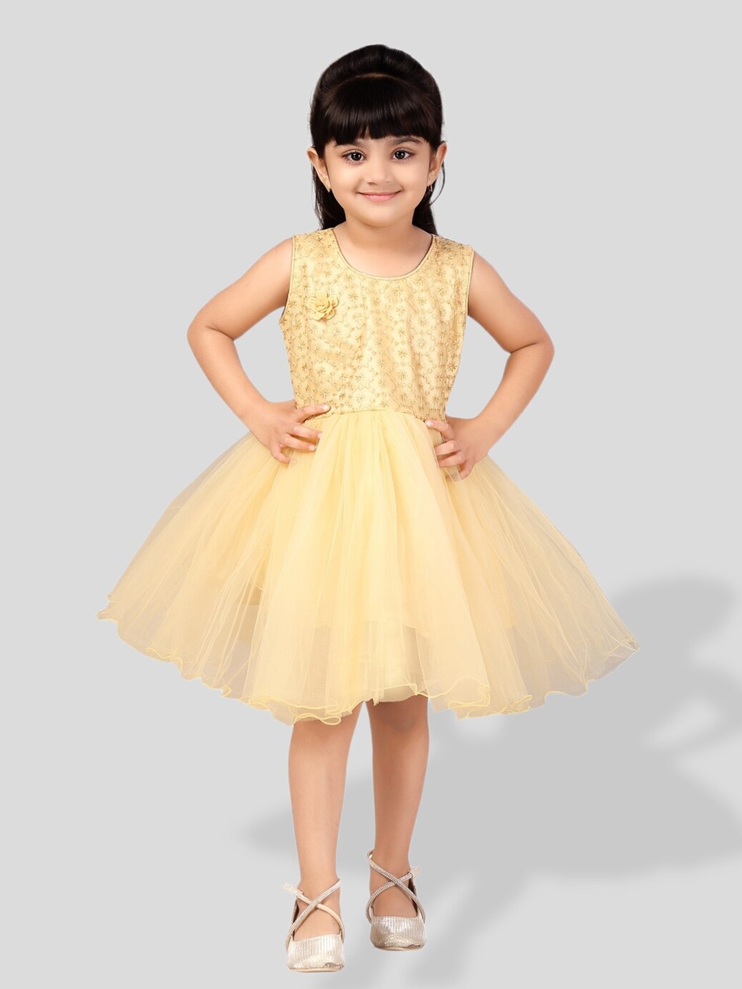 

BAESD Girls Net Sequinned Fit & Flare Dress, Beige