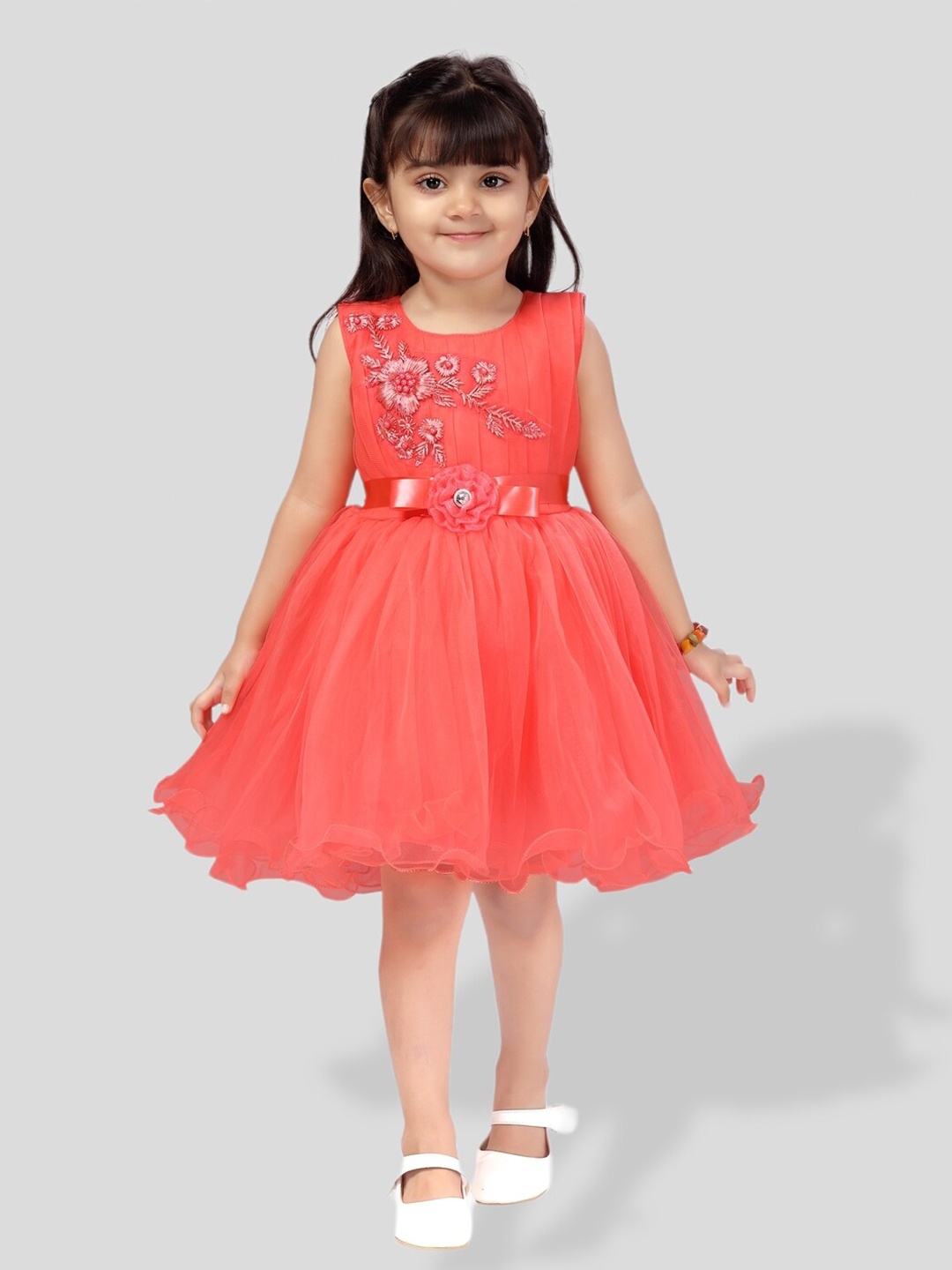 

BAESD Girls Net Embellished Fit & Flare Dress, Red