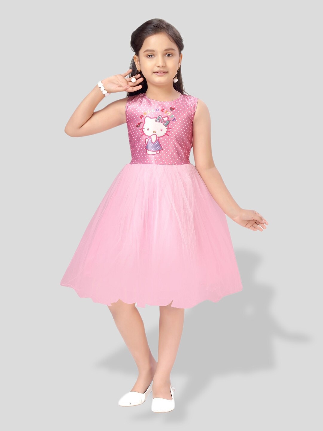

BAESD Girls Net Hello Kitty Graphic Printed Fit & Flare Dress, Pink
