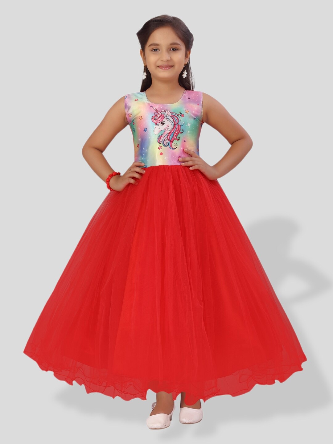

BAESD Girls Graphic Print Net Fit & Flare Party Dress, Red