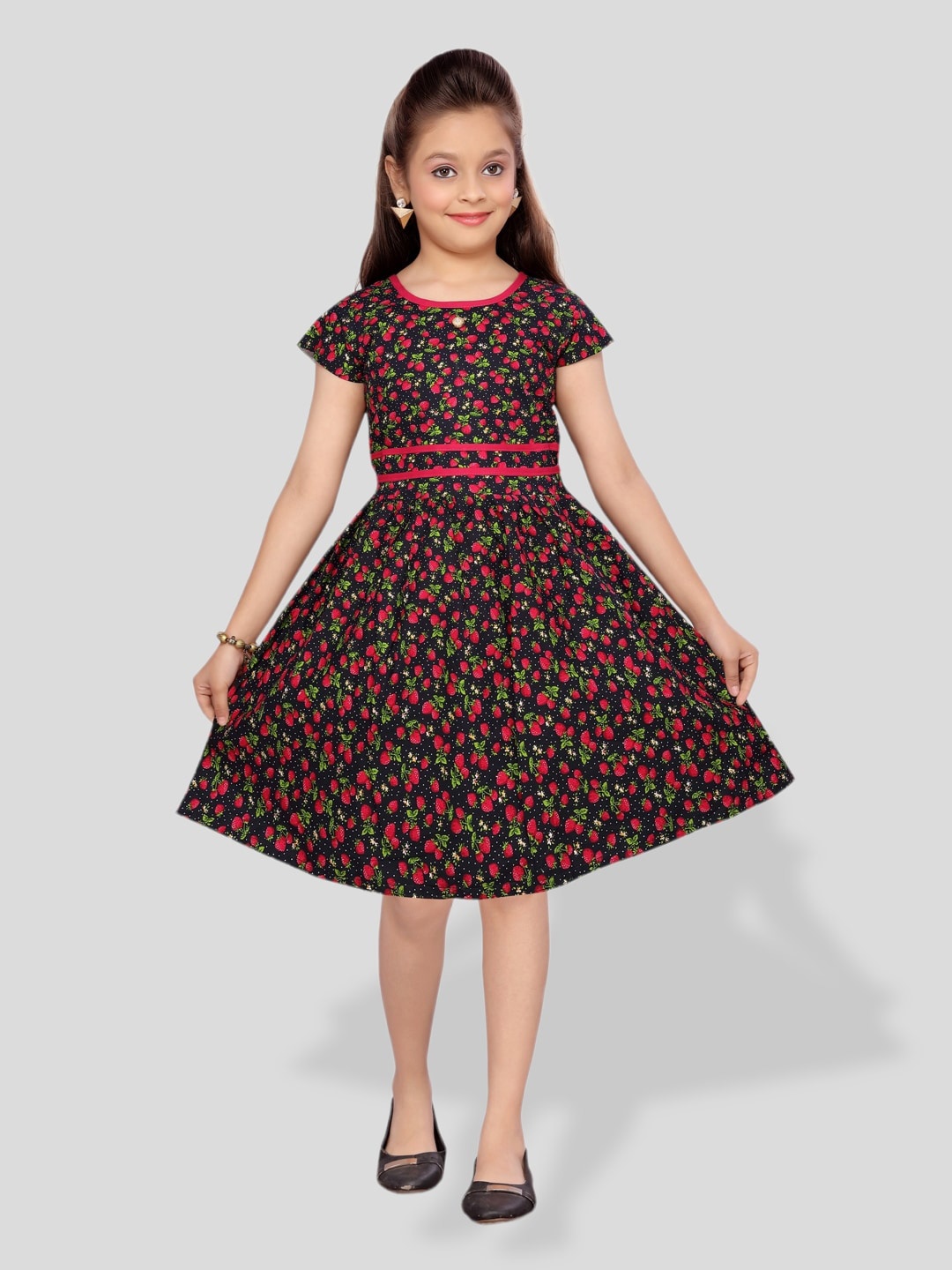 

BAESD Girls Floral Print A-Line Casual Dress, Navy blue