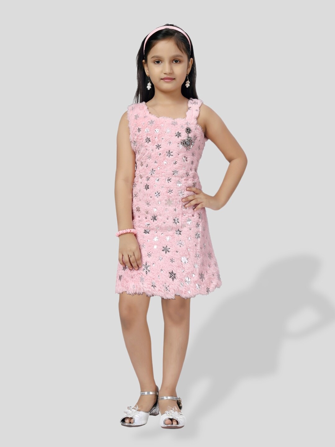 

BAESD Girls Self Design Embellished A-Line Party Dress, Pink