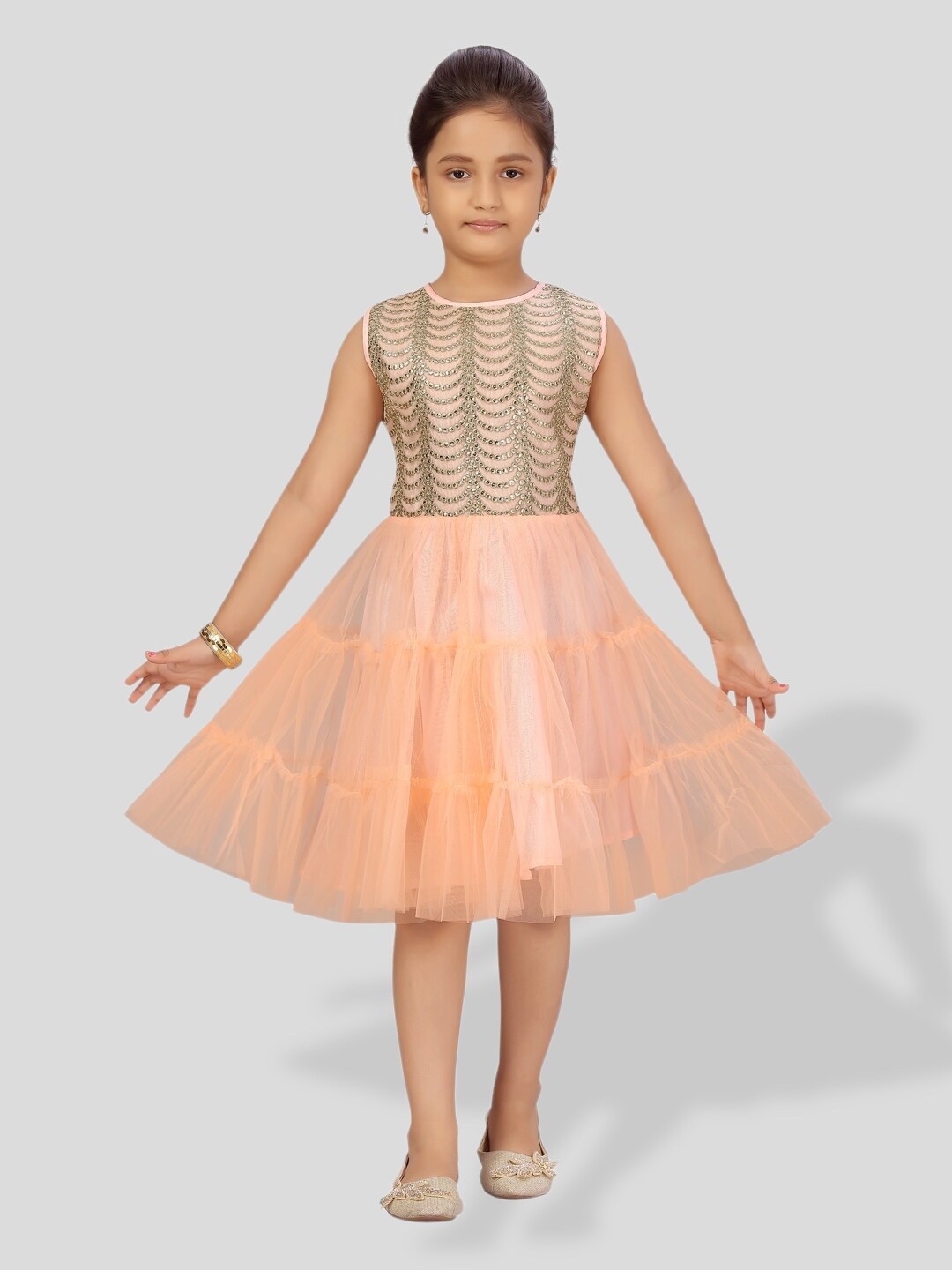 

BAESD Girls Embellished Net Fit & Flare Party Dress, Peach