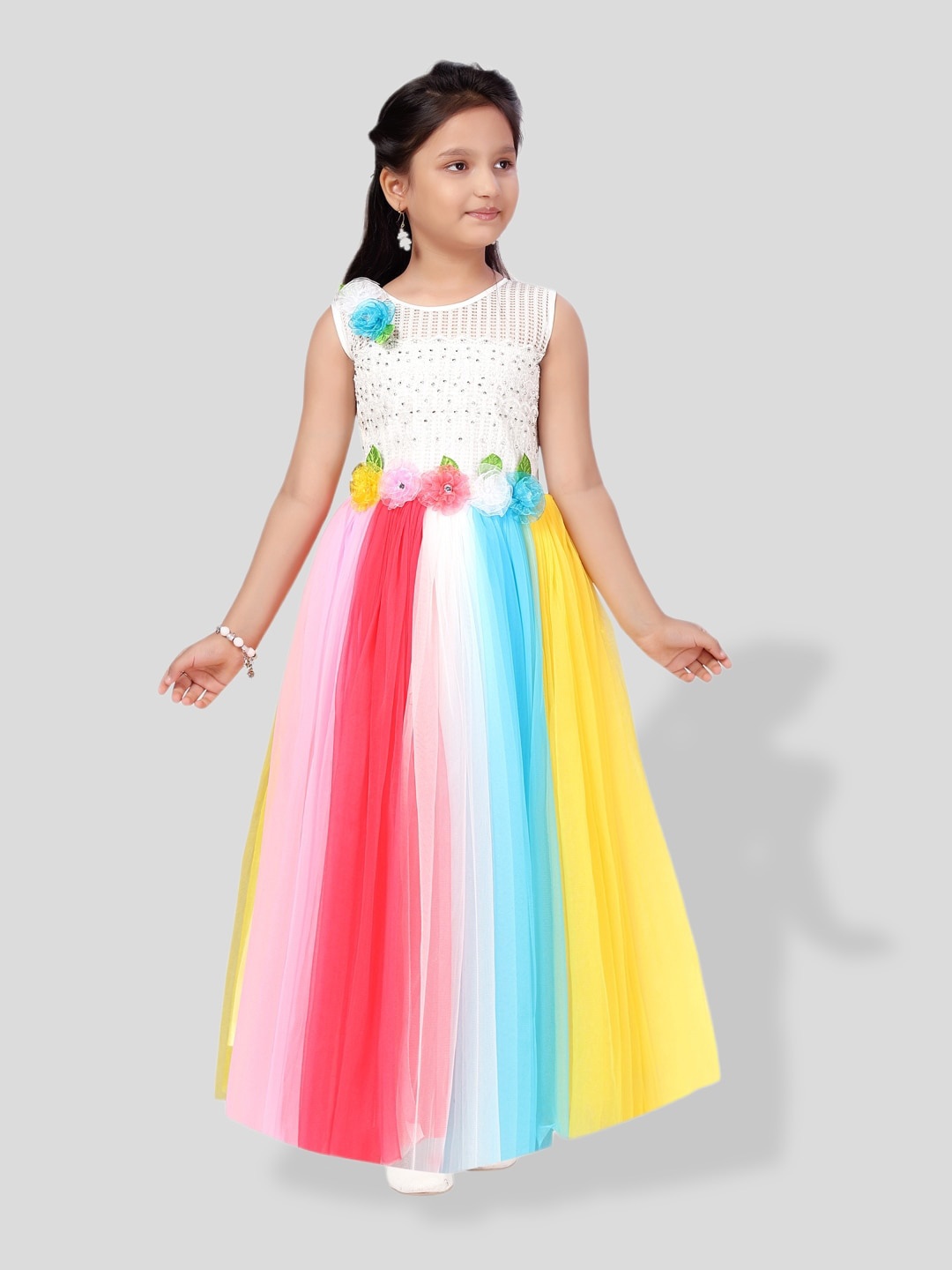 

BAESD Girls Embellished Net Fit & Flare Maxi Party Dress, Multi