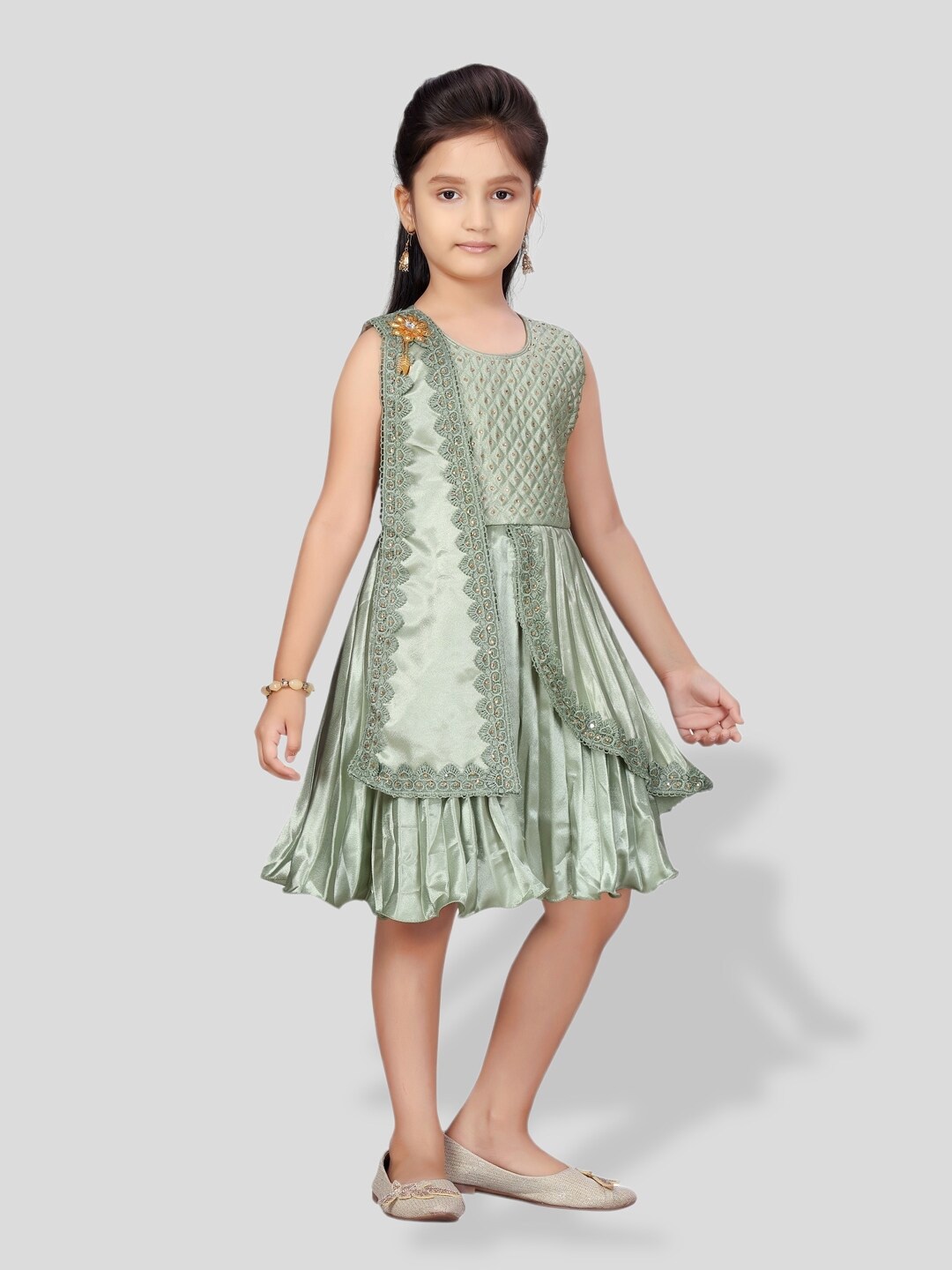 

BAESD Girls Embellished Fit & Flare Party Dress, Green