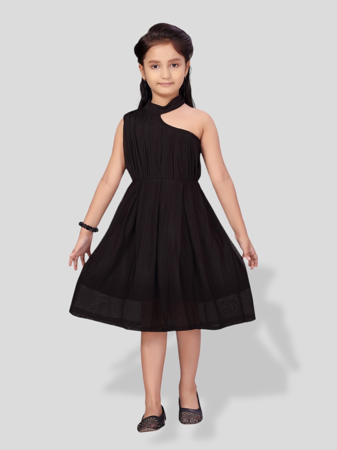 

BAESD Girls Embellished Gathered Or Pleated Net Fit & Flare Party Dress, Black