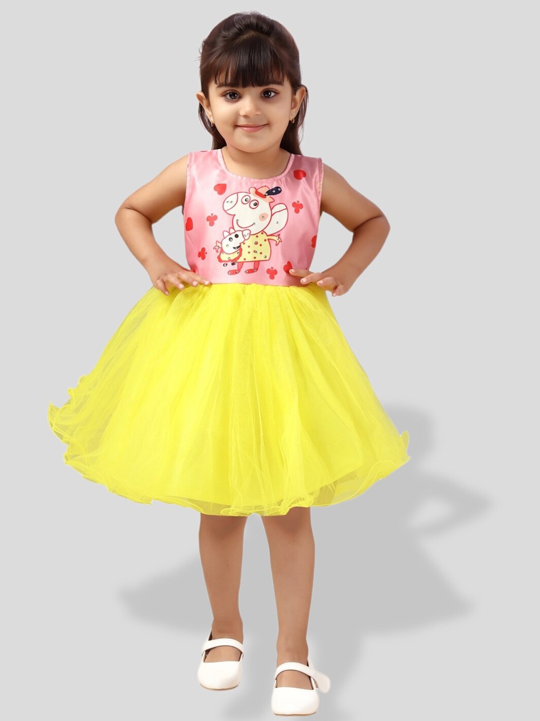 

BAESD Girls Peppa Pig Printed Net Embellished Fit & Flare Party Dress, Yellow