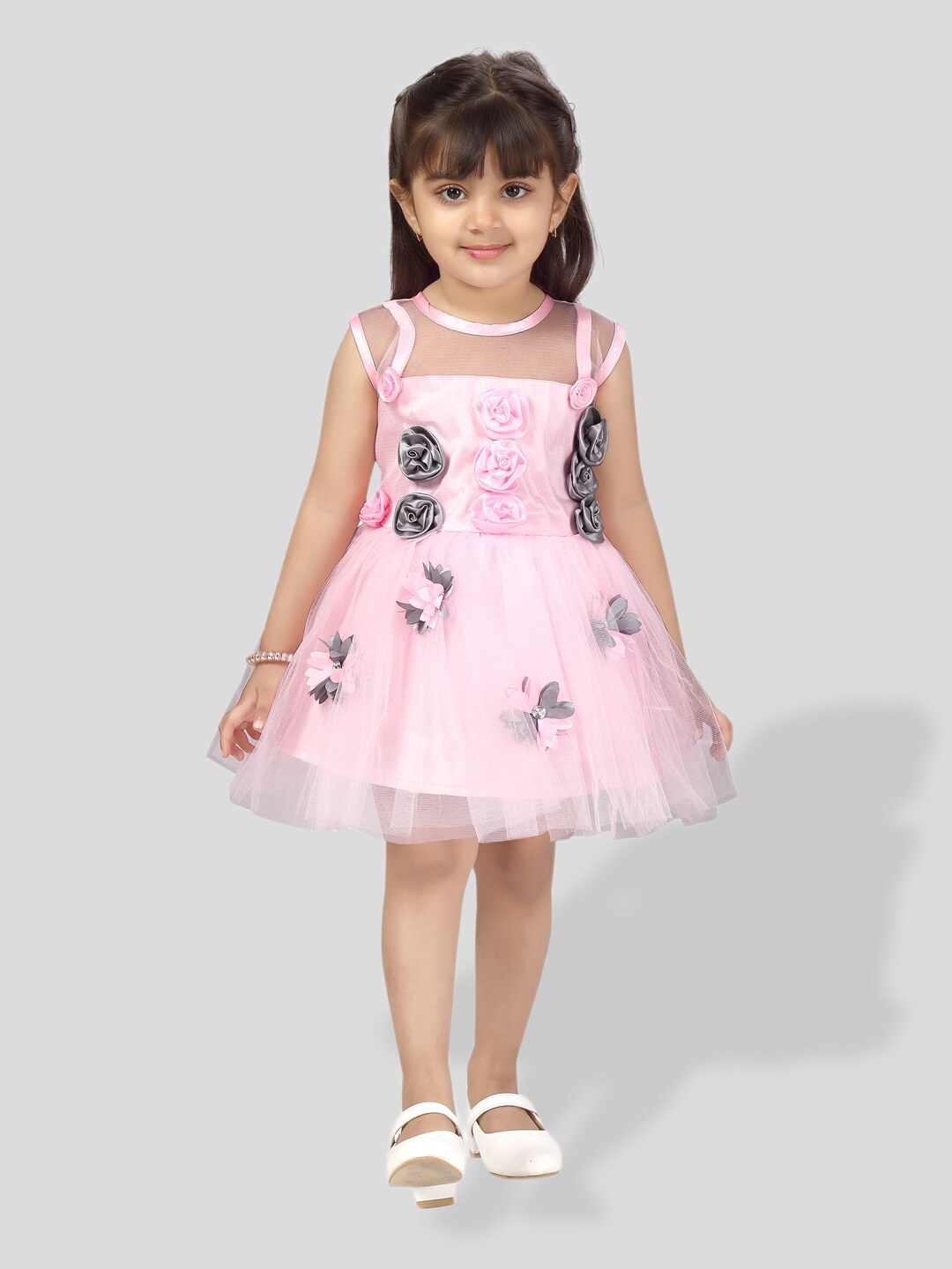 

BAESD Girls Applique Embellished Net Fit & Flare Party Dress, Pink
