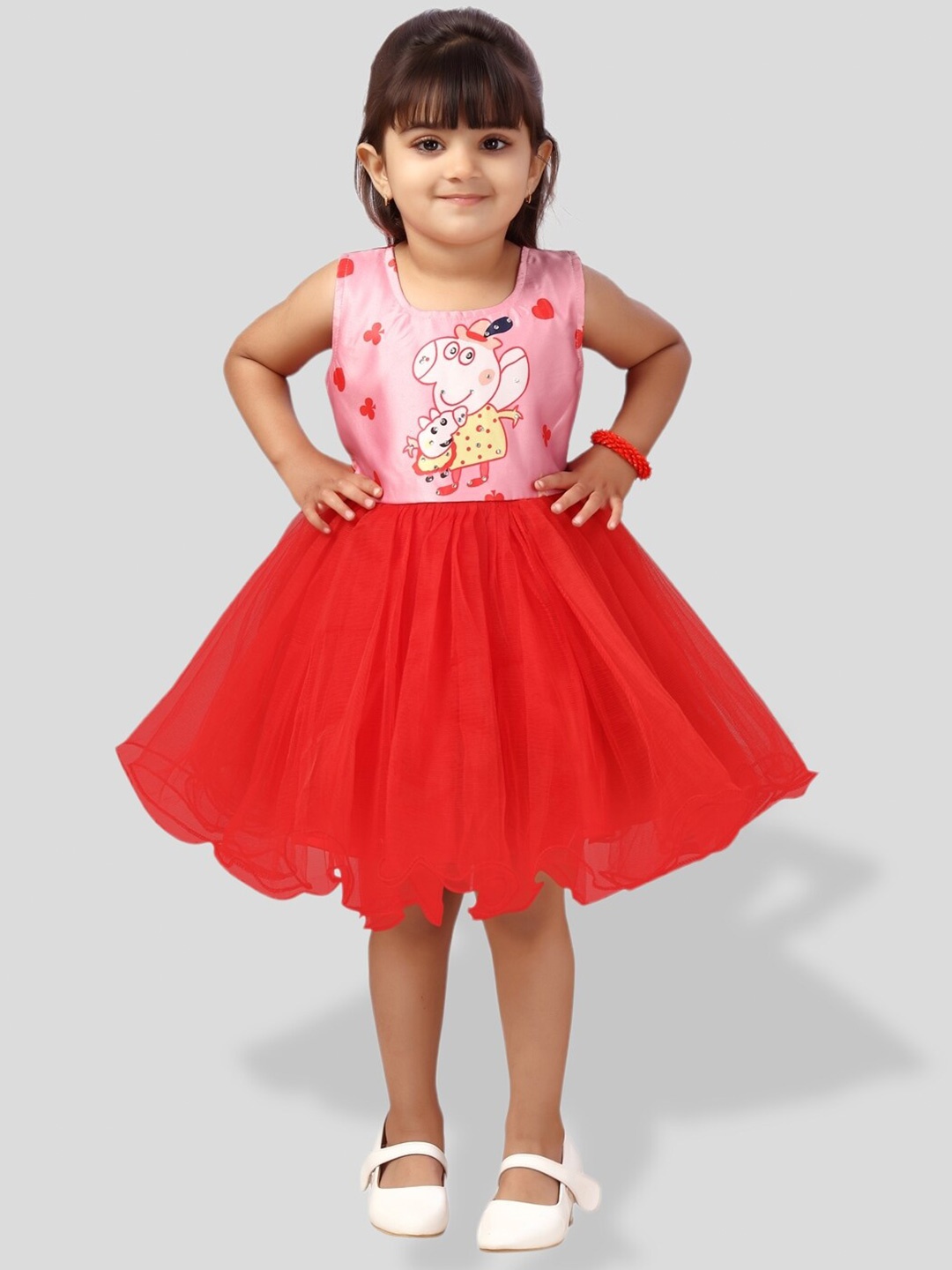

BAESD Girls Peppa Pig Printed Net Embellished Fit & Flare Party Dress, Red