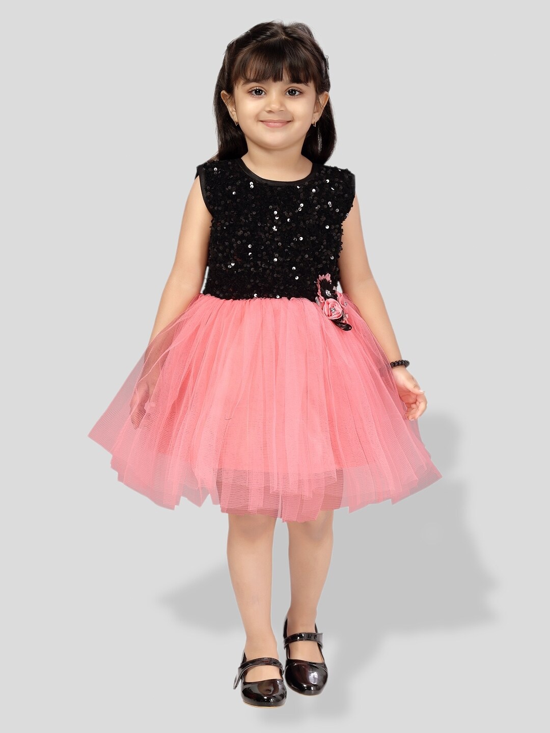 

BAESD Girls Embellished Bling & Sparkly Fit & Flare Dress, Peach