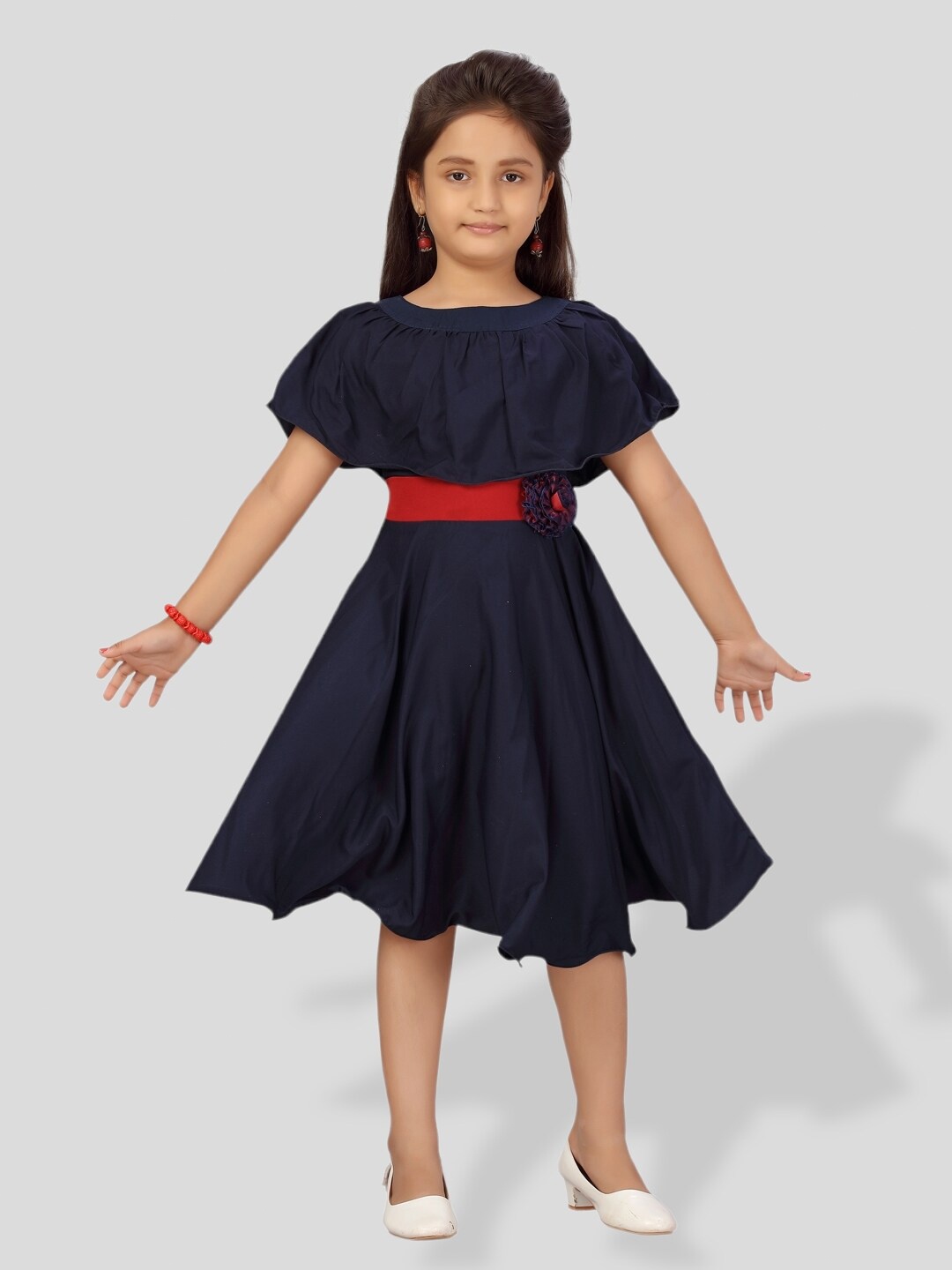 

BAESD Girls Cape Sleeve Fit & Flare Dress, Navy blue