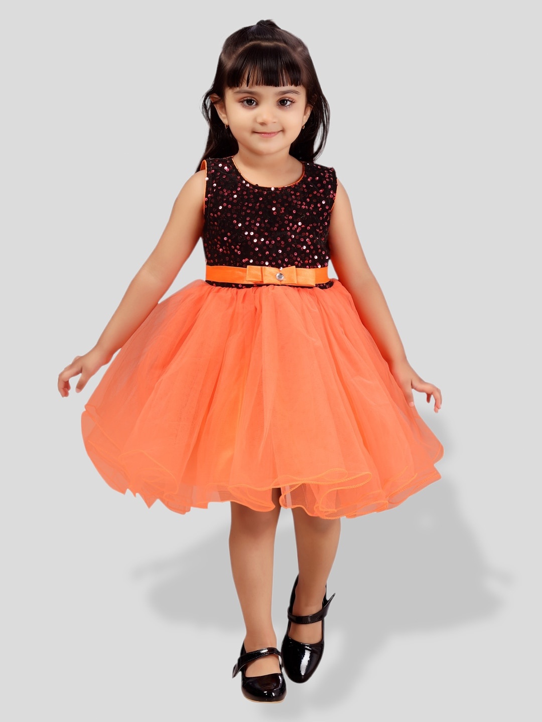 

BAESD Girls Embellished Sequined Detailed Bling & Sparkly Fit & Flare Dress, Orange