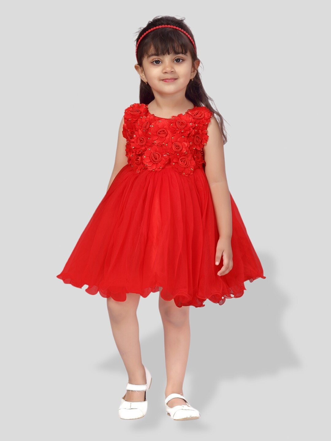 

BAESD Girls Embellished Applique Detailed Fit & Flare Dress, Red