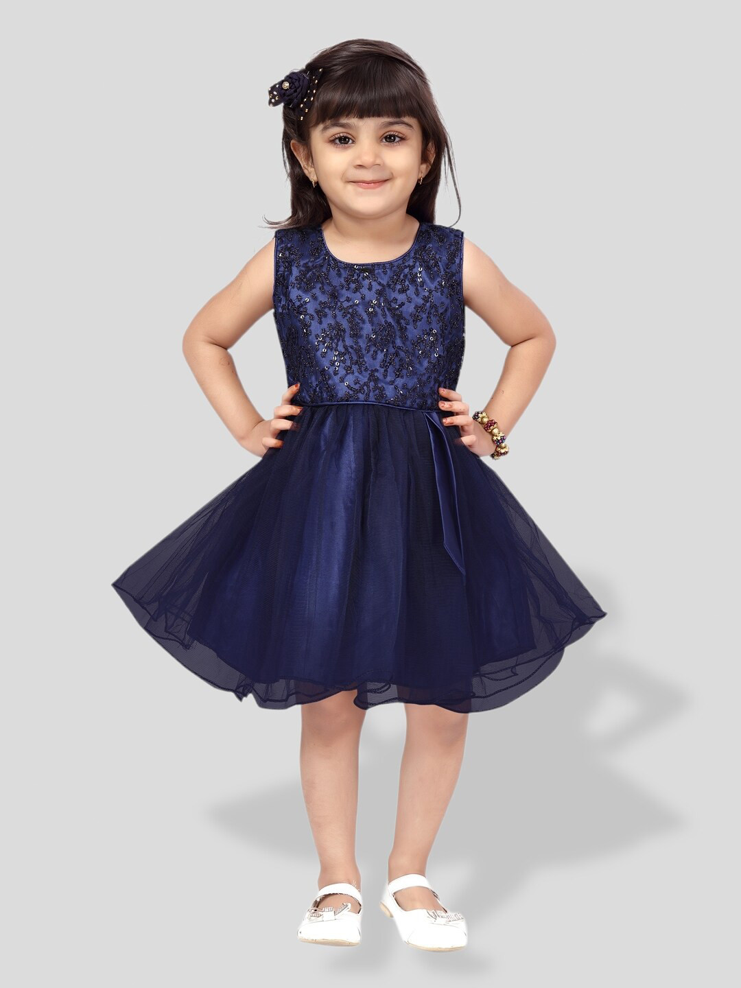 

BAESD Girls Embellished Sequined Detailed Bling & Sparkly Fit & Flare Dress, Navy blue