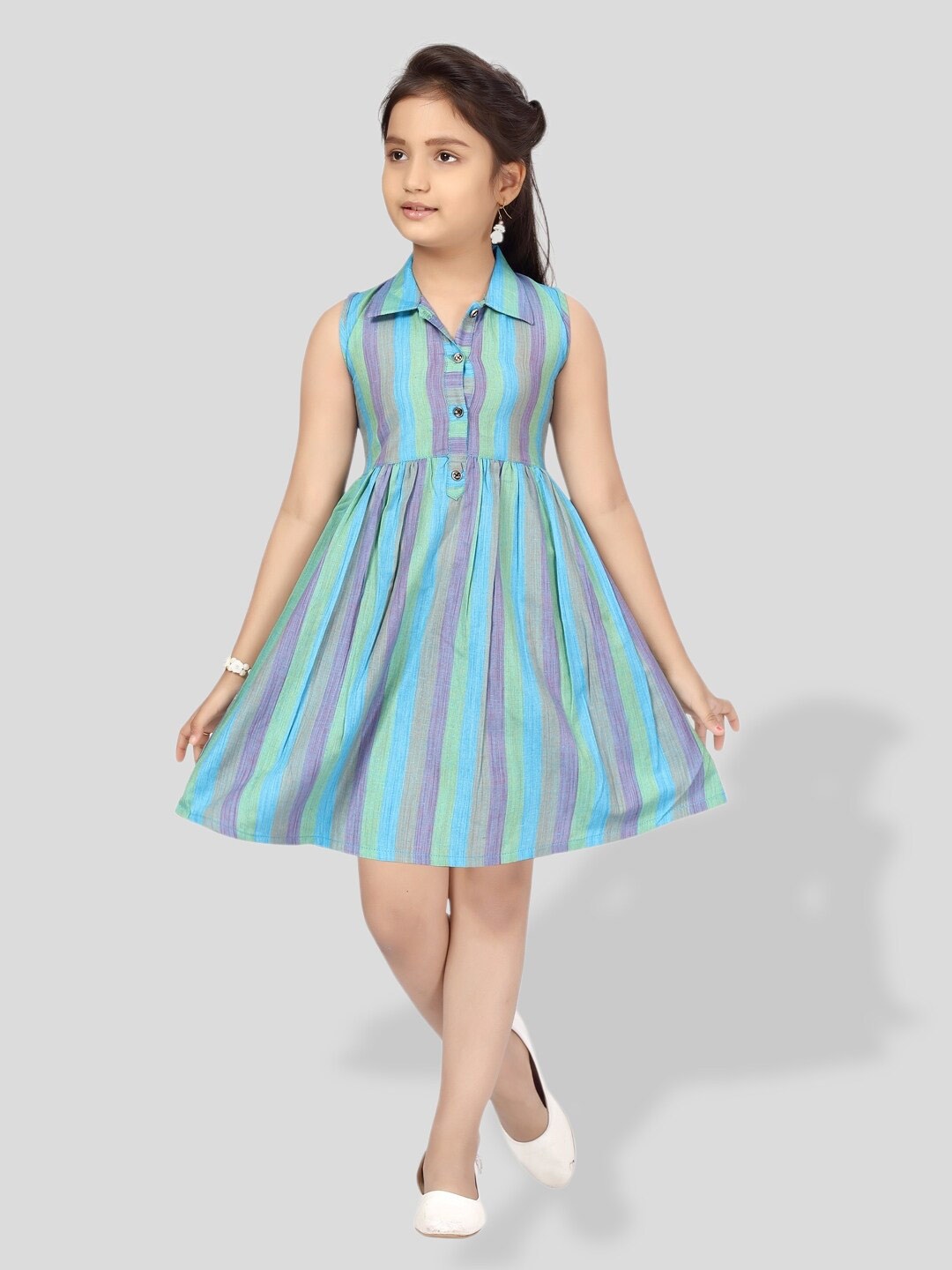 

BAESD Girls Striped Cotton Fit & Flare Dress, Blue
