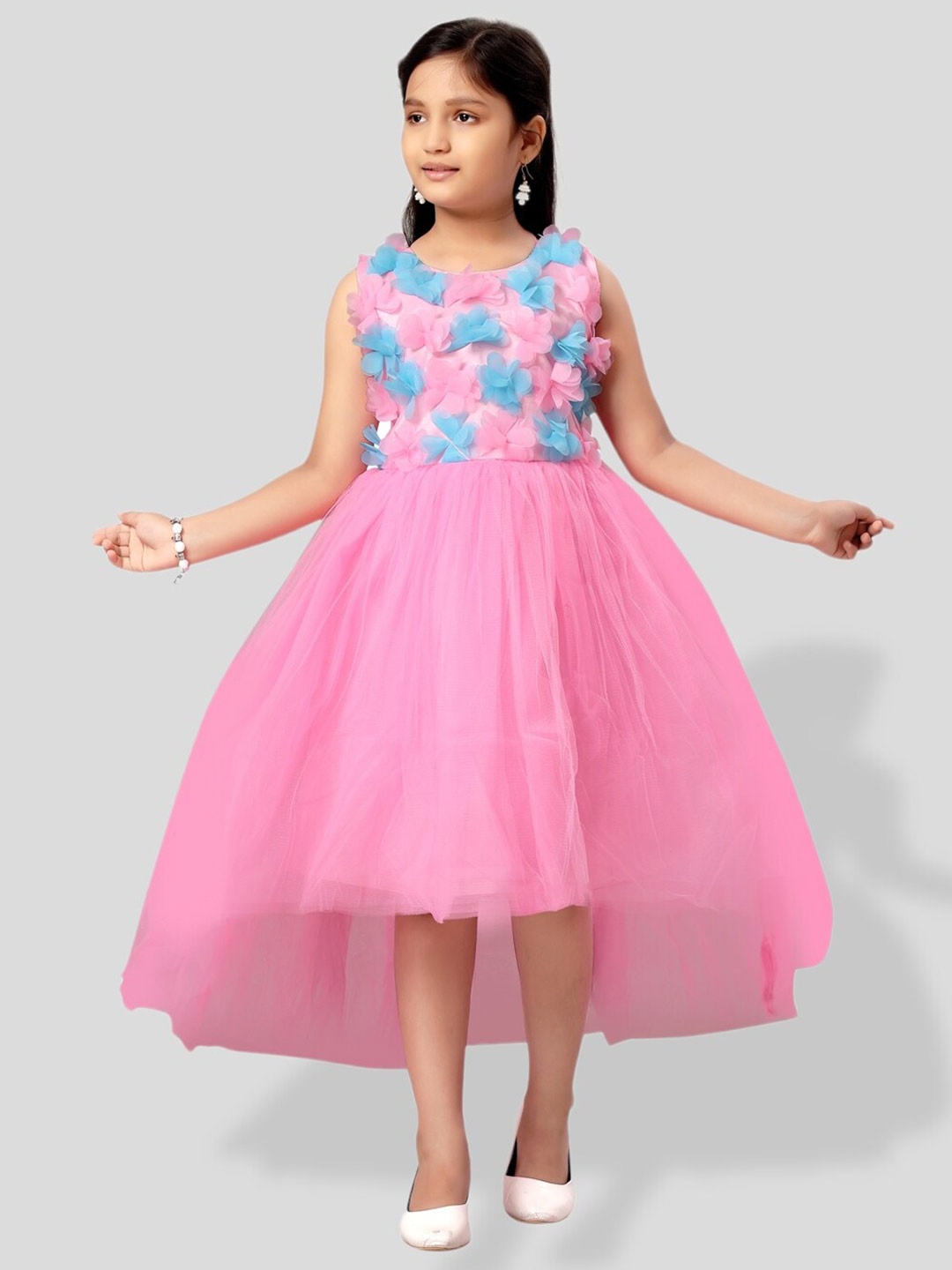 

BAESD Girls Self Design Fit & Flare Midi Dress, Pink
