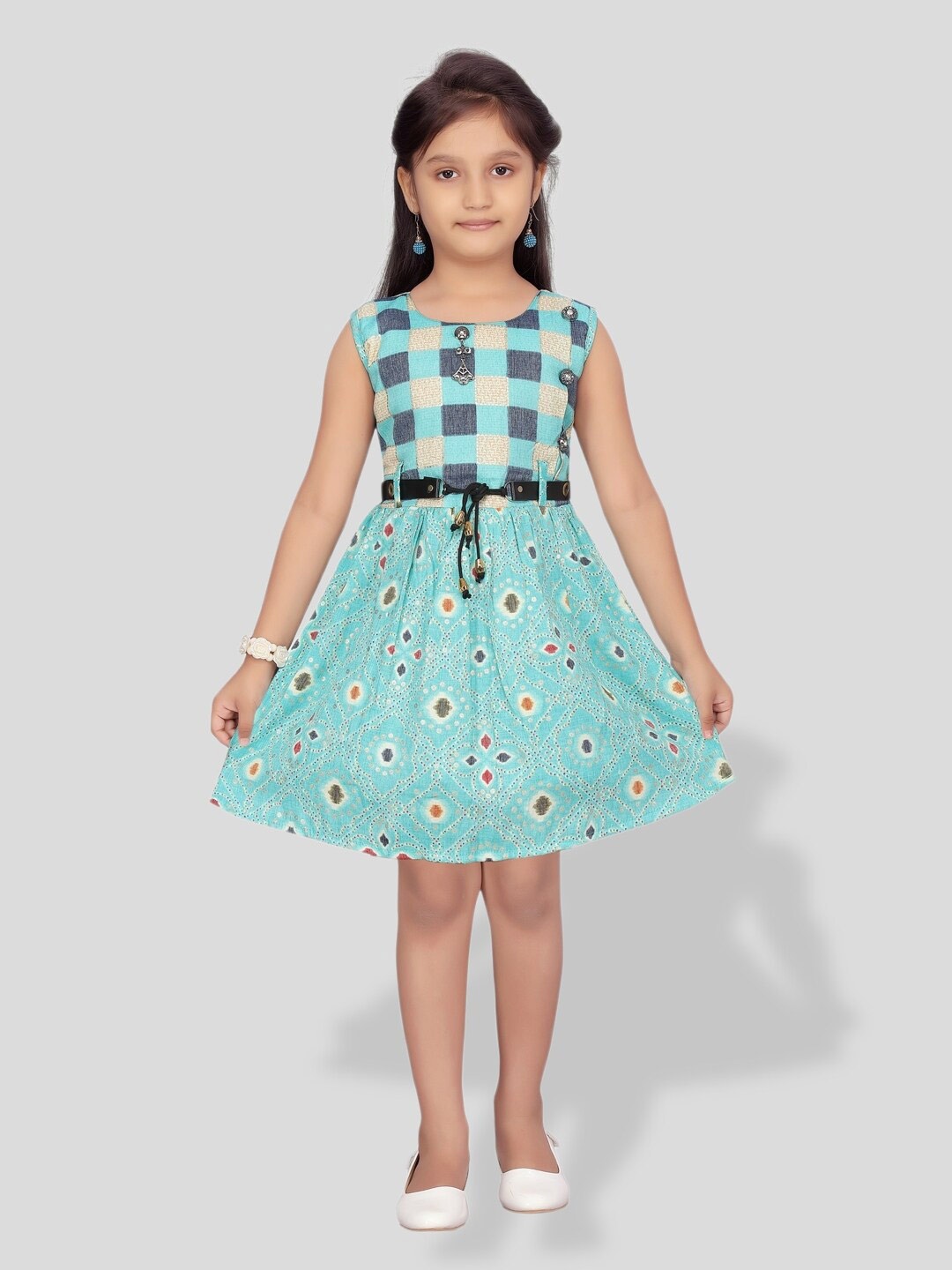 

BAESD Girls Floral Printed Cotton Fit & Flare Dress, Blue