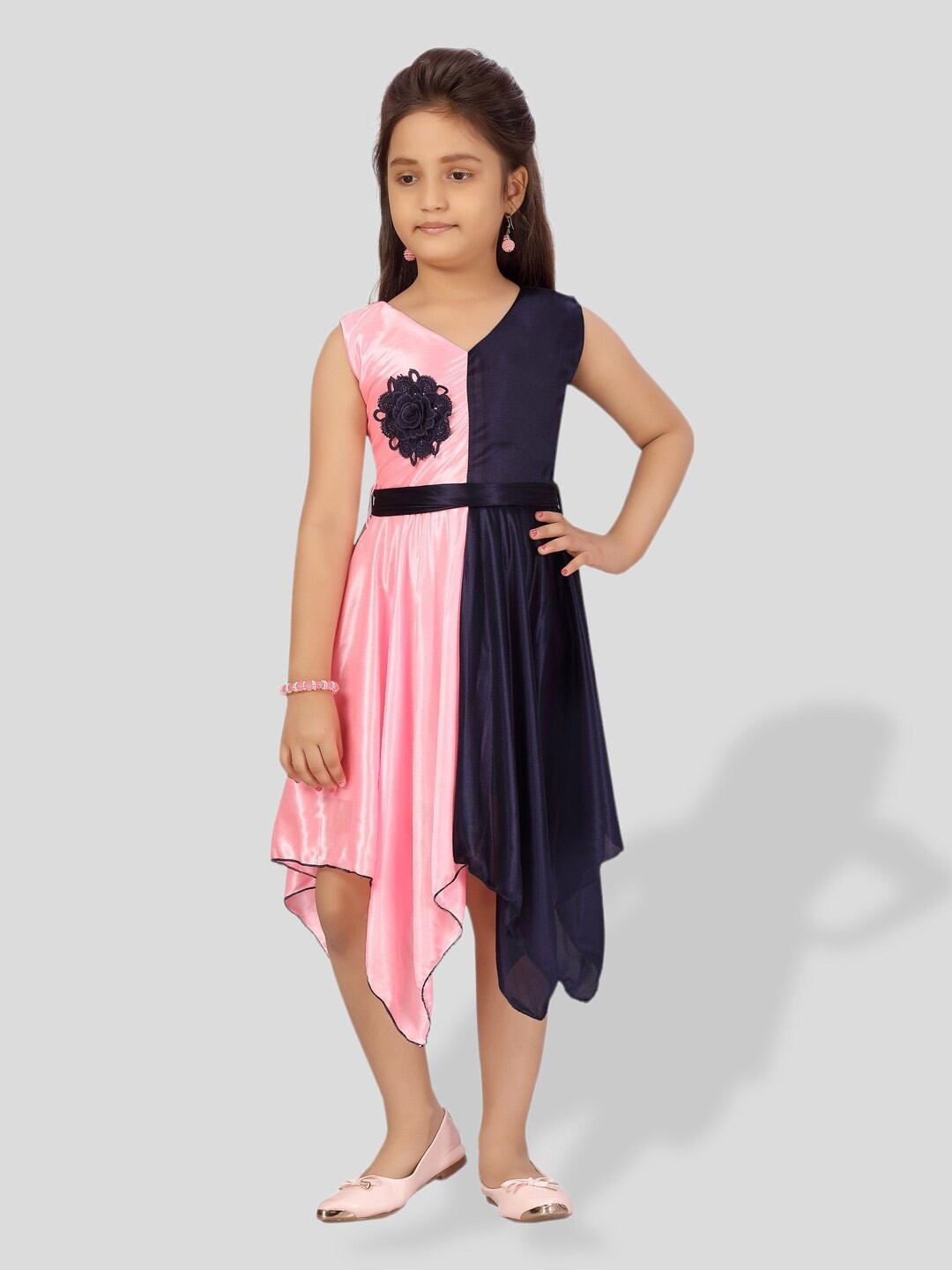 

BAESD Girls Colourblocked Fit & Flare Midi Dress, Pink