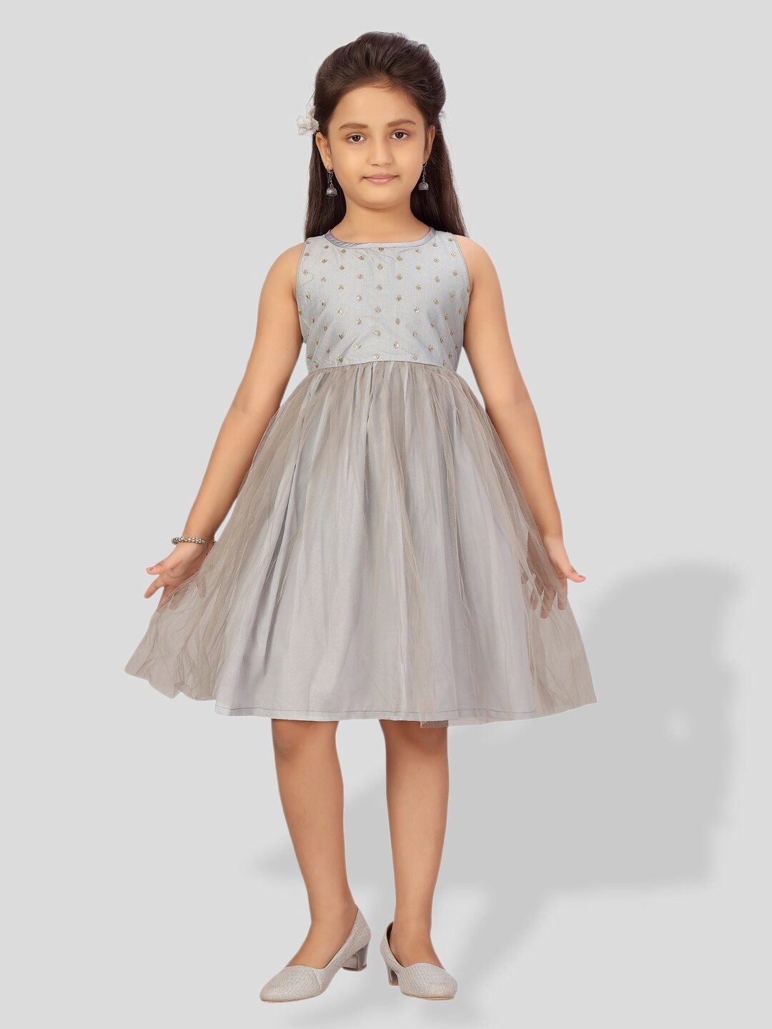 

BAESD Girls Embellished Sequinned Fit & Flare Dress, Grey