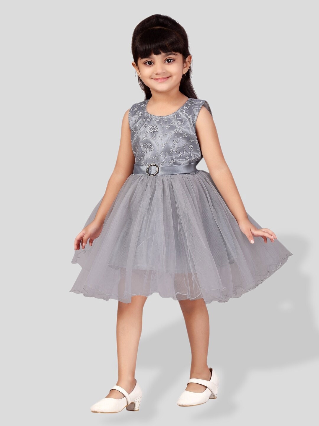 

BAESD Girls Embroidered Net Fit & Flare Dress, Grey