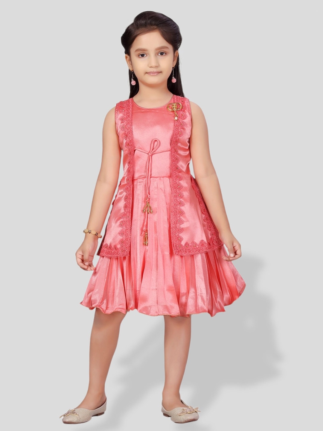 

BAESD Embroidered Fit & Flare Silk Dress, Red