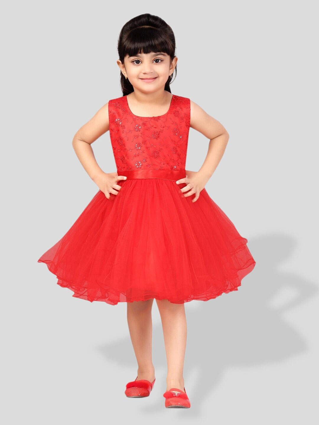 

BAESD Floral Embroidered Fit & Flare Dress, Red