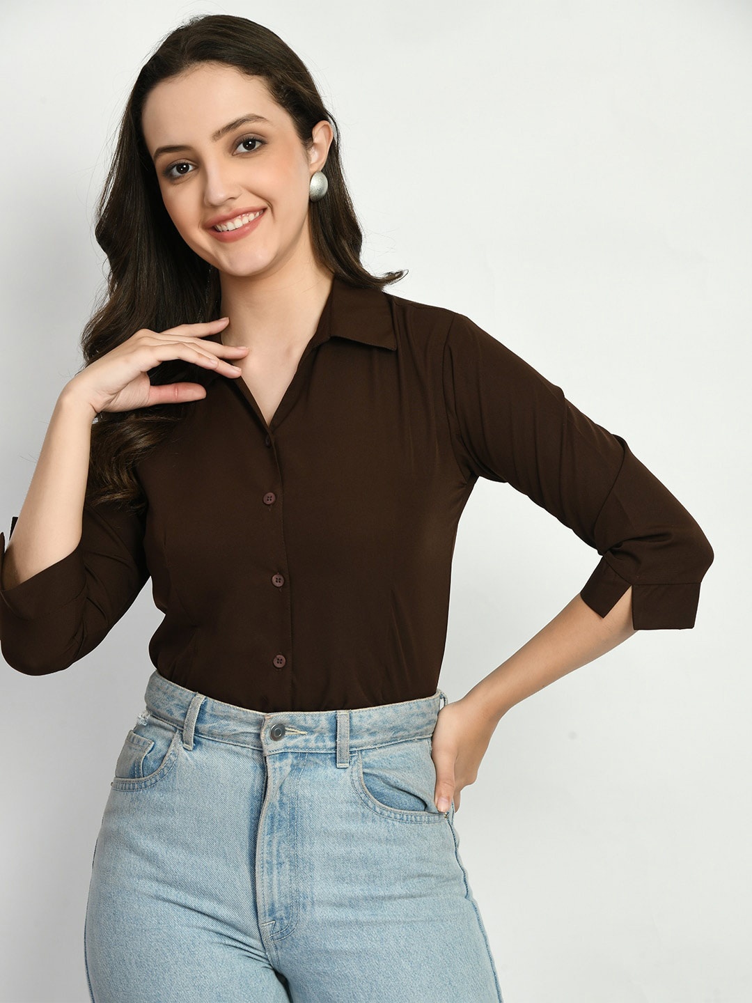 

KALINI Comfort Spread Collar Opaque Casual Shirt, Brown