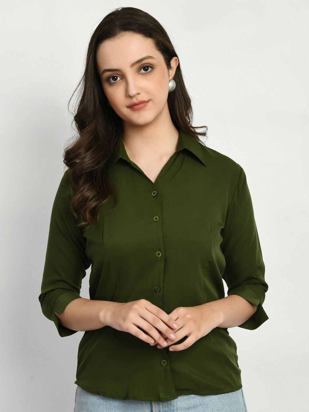

KALINI Comfort Spread Collar Opaque Casual Shirt, Green