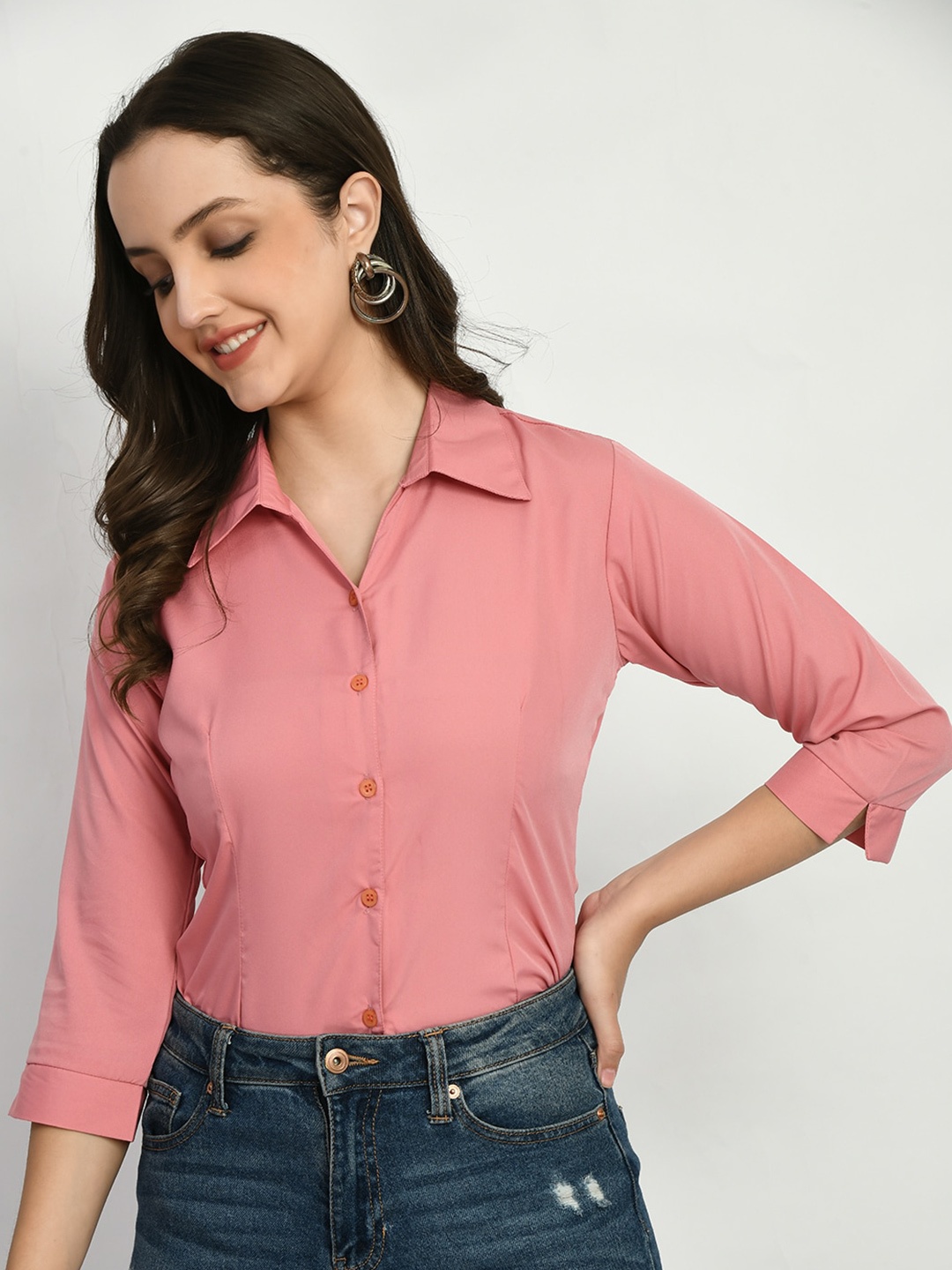 

KALINI Comfort Spread Collar Opaque Casual Shirt, Peach