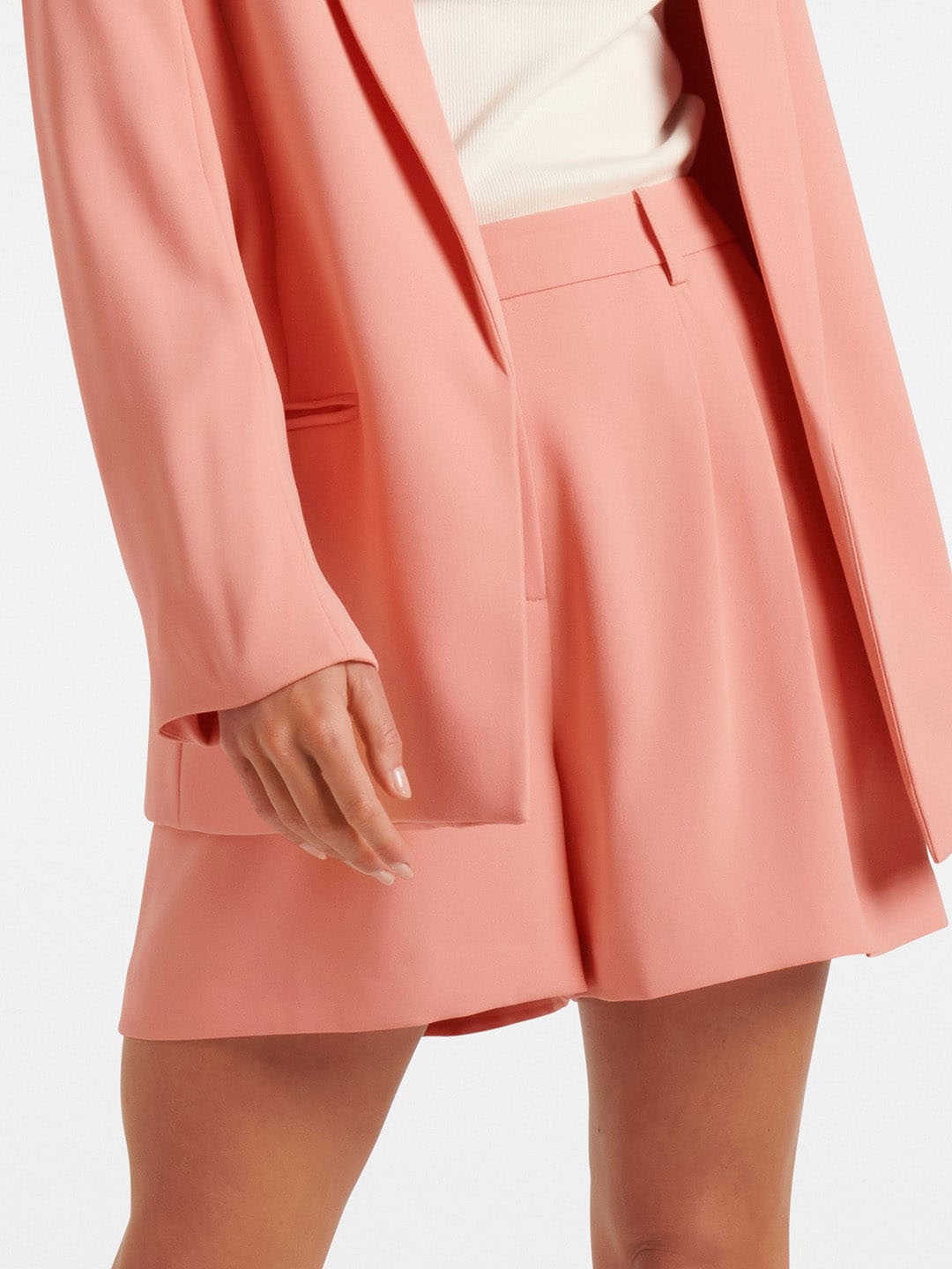 

Forever New Women High-Rise Above Knee Length Tailored Shorts, Peach